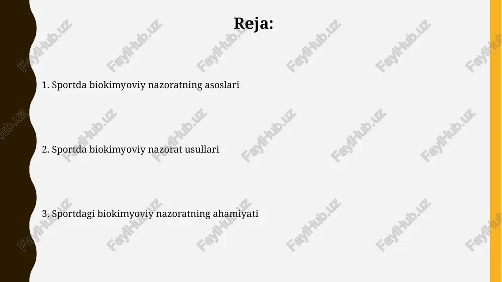 a-oksidlanish orqali 10-15% ga ko'proq energiya beradi. energiya almashinuvining biokimyoviy markerlari qon zardobidagi laktat miqdori yuqori intensivlikdagi mashqlar paytida energiya almashinuvining muhim markeridir, anaerob glikolizning darajasini va mushak charchoqning boshlanishini ko'rsatadi. kreatin kinazasi (kk) fermentining darajasi skelet mushaklari shikastlanishi yoki zo'riqishining bioximiyaviy ko'rsatkichidir, energiya almashinuvidagi buzilishlarni va mushak hujayralari faoliyatini aks ettiradi. mushak tolalarining turlari va ularning biokimyoviy xususiyatlari skelet mushak tolalarining i turi (sekin qisqaruvchi) yuqori miqdordagi mitoxondriyalarga ega, aerob metabolizmga moslashgan va energiya uchun asosan yog' kislotalaridan foydalanadi. iib turidagi skelet mushak tolalarining glikolizi yuqori, energiya uchun glyukozani tez ishlatadi, ammo tez charchaydi, anaerob metabolizmga moslashgan va fosfokreatindan foydalanadi. chidamlilikni oshirish uchun biokimyoviy strategiyalar kreatin qo‘shimchalari fosfokreatin darajasini oshiradi, bu esa yuqori intensivlikdagi mashg‘ulotlarda atfni tezda tiklashga yordam beradi va quvvat chiqishini 10-15% ga oshiradi. beta-alanin karnozin darajasini oshiradi, mushaklarda kislotalanishni kamaytiradi. bu chidamlilikni taxminan 2.5-5% ga oshirishi mumkin, ayniqsa 60-240 soniya davom etadigan mashqlar uchun. kuch va …