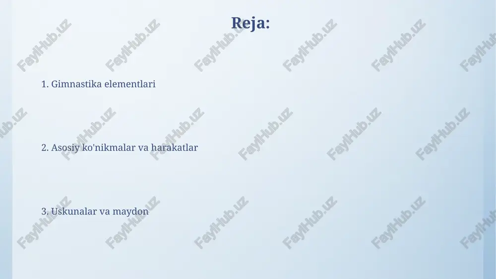 li beriladi. turnik (erkaklar) turnikda bajariladigan mashqlar, odatda, kuch, muvozanat va chaqqonlikni talab qiluvchi aylanish, qo'lda turish va qo'yib yuborish elementlarini o'z ichiga oladi. turnikning balandligi taxminan 280 santimetr bo'lib, gimnastikachilarga turli xil dinamik harakatlar, shu jumladan, flyatlar va aylanishlar uchun yetarli joy beradi. pol mashqlari (erkaklar) erkaklar parallel brusidagi mashqlari qo'llarni, elkama-kamarni va pressni rivojlantiruvchi kuch elementlarini, masalan, turli ko'tarilishlar va burilishlarni o'z ichiga oladi. pol mashqlarining murakkabligi d balliga ko'ra baholanadi, bunda yuqori darajadagi mahoratning qiymati (0,1 dan 0,8 ballgacha) va bajarilgan elementlar soni inobatga olinadi. koʻpkurash (erkaklar) koʻpkurash erkaklar oʻyinlari oltita turli apparatda, jumladan poldagi mashqlar, ot ustida sakrash, halqalar, tayanch sakrashi, parallel panjaralar va gorizontal panjarada mahorat koʻrsatishni talab etadi. har bir gimnastikachi ushbu oltita apparatda qatnashadi, ularning yakuniy ballari ularning har bir apparatdagi ishlash ballarining yigʻindisidan kelib chiqadi. ularning har bir ballari qoʻshiladi. muvozanat nurasi (ayollar) muvozanat nurasi 10 sm kengligida va 5 m uzunligida …
