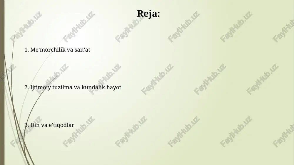 i kabi, u 282 ta qonundan iborat bo'lib, ijtimoiy tartibni saqlash va adolatni ta'minlash uchun ishlab chiqilgan. diniy e'tiqodlar va marosimlar mesopotamiyaliklar ko'plab xudolarga sig'inishgan, masalan, anu osmon xudosi, enlil shamol va bo'ron xudosi, hamda ea suv va donolik xudosi kabi asosiy 3 xudolar mavjud edi. zikkuratlar, monumental ibodatxonalar, diniy marosimlarni o'tkazish uchun qurilgan. ruhoniylar jamiyatda muhim rol o'ynagan, xudolarning irodasini talqin qilgan, 7 marosimlarni o'tkazgan. me'morchilik va qurilish mesopotamiyaliklar loydan pishirilgan g'ishtlardan foydalangan holda monumental inshootlar, xususan, ziguratlar qurishda mohir bo'lgan, bu esa 3000-yillikda muhim texnologik yutuq edi. me'morchilikda mudofaa ahamiyati katta edi, shaharlar devorlar bilan o'ralgan, masalan, urukda, taxminan 10 kilometrga cho'zilgan, bu esa miloddan avvalgi 2700-yillarda qurilgan. san'at va hunarmandchilik mesopotamiya san'atida silindrsimon muhrlar juda muhim edi, ko'pincha lazurit kabi qimmatbaho toshlardan yasalgan va 2-3 sm uzunlikda bo'lgan, ular shaxsiy identifikatorlar sifatida xizmat qilgan. gil tabletkalardagi mixxat yozuvi, eramizdan avvalgi 3200-yillarga oid bo'lib, dastlab savdo va ma'muriyatni …
