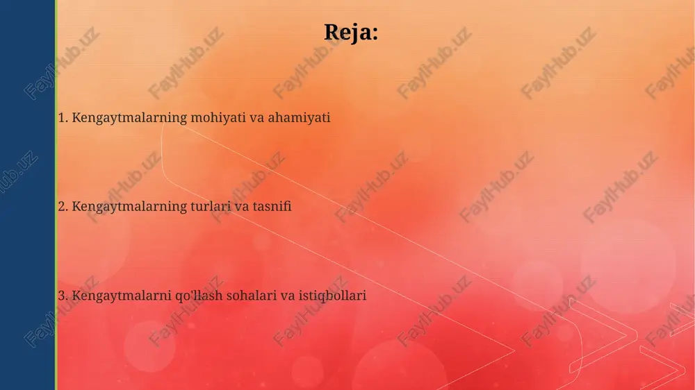 r (ular faqat maʼlumotlarni taqdim etadi, masalan, 3d modellar). oʻrnatish usuliga koʻra, kengaytmalar 2 xil boʻladi: ichki (dastur bilan birga oʻrnatiladi) va tashqi (qoʻshimcha yuklab olinib, alohida oʻrnatiladi). ularning ishlash prinsipi har xil. funktsional imkoniyatlariga koʻra kengaytmalar turli vazifalarni bajaradi, masalan, 1) fayllarni konvertatsiya qilish, 2) grafik muharrirlarda yangi effektlar qoʻshish, 3) oʻyinlarda yangi personajlar yaratish. mashhur kengaytmalar adblock plus brauzer kengaytmasi 2006-yilda paydo bo'lgan va foydalanuvchilarga reklamalarni bloklash, onlayn kuzatuvdan himoya qilish imkonini beradi, hozirda 100 milliondan ortiq foydalanuvchiga ega. javascript-da jquery kengaytmasi 2006-yilda yaratilgan bo'lib, dom manipulyatsiyasi va ajax so'rovlarini soddalashtirib, veb-dasturchilarga qulaylik yaratadi. google chrome uchun grammarly kengaytmasi 2009-yilda ishga tushirilgan bo'lib, matnlarni tekshirish va grammatik xatolarni tuzatish orqali yozuv sifatini oshirishga yordam beradi. kengaytmalarni o'rnatish va sozlash ba'zi kengaytmalar konfliktga olib kelishi mumkin, shuning uchun yangi kengaytmalarni o'rnatishdan oldin, joriy kengaytmalar bilan mosligini tekshiring va kerak bo'lsa, eski versiyalarni o'chiring. kengaytmani o'rnatishda, manba ishonchli ekanligiga e'tibor …