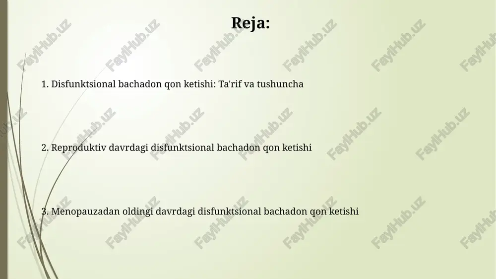 rishi, ovulyatsiya buzilishiga olib keladi. polikistik tuxumdonlar sindromi (pkts) reproduktiv yoshdagi dubning muhim sababidir, chunki u androgenlar ko'pligi va insulin rezistentligini keltirib chiqaradi, bu esa ovulyatsiya disfunksiyasiga olib keladi. reproduktiv yoshdagi dub: diagnostika reproduktiv yoshdagi dub diagnostikasi uchun anamnezni to'liq yig'ish zarur, shu jumladan hayz siklining xususiyatlari va boshqa ginekologik kasalliklarni aniqlash kerak. bemorning umumiy ahvolini baholash, qon ketish darajasini aniqlash va qon bosimini o'lchash muhim, shuningdek, qon tahlillari (hb, ht, trombotsitlar) o'tkaziladi. reproduktiv yoshdagi dub: davolash reproduktiv yoshdagi dub davolashda, gormonal kontratseptivlar, masalan, kombinatsiyalangan og'iz kontratseptivlari, siklni tartibga solish va qon ketishni kamaytirish uchun birinchi liniya hisoblanadi. nosteroid yallig'lanishga qarshi dorilar (nyaqd), masalan, ibuprofen yoki naproksen, og'riqni kamaytiradi va qon ketishni nazorat qilishga yordam beradi, ayniqsa menoragiya bilan bog'liq hollarda qo'llaniladi. perimenopauzadagi ayollarda dub perimenopauzada dub ko'pincha anovulyatsiya tufayli progesteron yetishmasligi sababli kelib chiqadi, bu esa endometriumning beqaror o'sishiga va tartibsiz qon ketishiga olib keladi. taxminan 40-50 yoshdagi ayollarda …