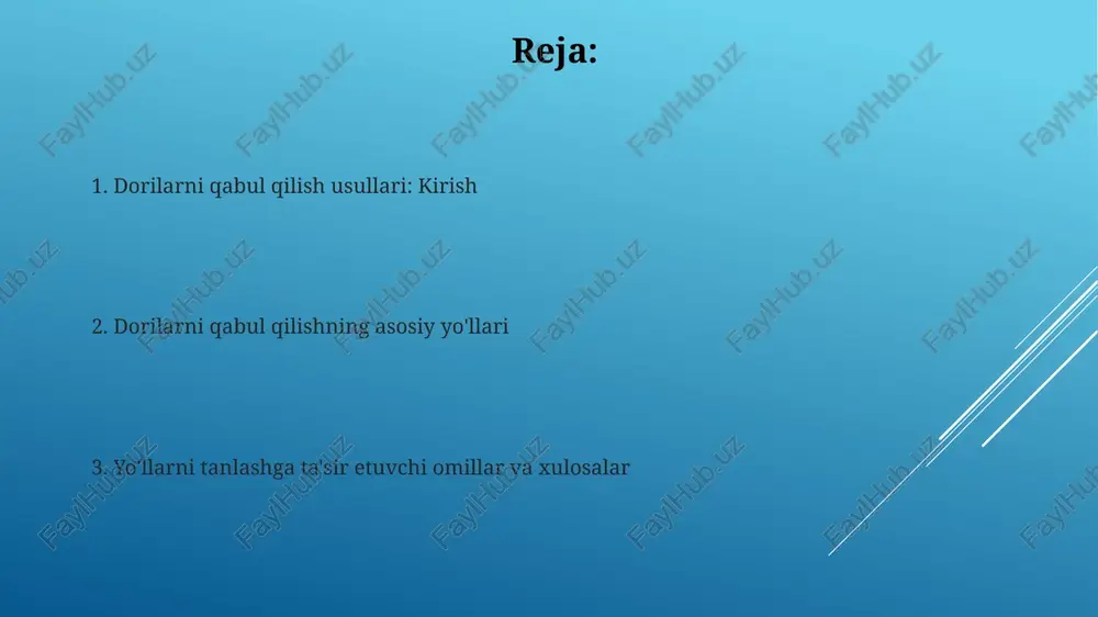 n ishlatiladi, bu og'riqsiz usul hisoblanib, dori dozasi 10-6 litrdan oshmaydi. dori-darmonlarni maqsadli hujayralarga yetkazish uchun mo'ljallangan nanotaqsimlash tizimlari o'simta kabi kasalliklar bilan kurashishda samarali natijalarga erishishga yordam beradi. e'tiboringiz uchun rahmat image2.jpg image3.jpg image4.jpg image5.jpg image6.jpg