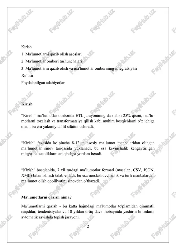 r ombori - bu operatsion tizimlardan farqli o'laroq, ma'lumotlarni saqlash va tahlil qilish uchun mo'ljallangan, 99.9% ishonchlilikni ta'minlaydigan markaziy repozitoriydir. ma'lumotlarni qazish va ma'lumotlar omborining asosiy farqlari ma'lumotlarni qazish namunalarni topish uchun ma'lumotlarni tahlil qiladi, ma'lumotlar ombori esa qaror qabul qilish uchun markazlashtirilgan saqlash joyidir. farq shundaki, birinchisi o'zgaruvchan, ikkinchisi esa 100% barqaror. ma'lumotlarni qazish predictive analytics va data discovery kabi texnikalardan foydalanadi, data ombori esa etl jarayonlariga (extract, transform, load) tayangan holda ma'lumotlarni yig'adi va tashkil etadi. 5-bosqichli farq muhim. data mining 20% biznes qobiliyati va 80% analitik modelga tayanadi, data ombori esa sql so'rovlari va hisobot vositalari orqali tarixiy ma'lumotlarga kirishni ta'minlaydi. 2 ta asosiy yondashuv farqi mavjud. ma'lumotlarni qazishning asosiy vazifalari klassifikatsiya vazifasi ma'lumotlar to'plamida oldindan belgilangan sinflarga tegishli obyektlarni aniqlash uchun ishlatiladi, 80% aniqlik bilan. assotsiatsiya qoidalari bozorda tahlil qilish uchun mahsulotlar orasidagi bog'liqlikni aniqlaydi, masalan, 75% mijozlar non bilan birga sut sotib oladilar. klasterlash algoritmlari …