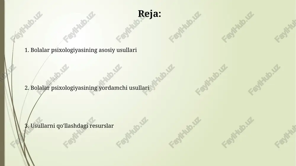 al intervyularni o'z ichiga oladi. ushbu usul orqali bolaning hissiy kechinmalari, o'yin faoliyati va oilaviy munosabatlari haqida ma'lumot to'plash mumkin, 10 dan ortiq turli savollarni qo'llash orqali aniqlik oshiriladi. test usuli: standartlashtirish va talqin standartlashtirish test o'tkazish sharoitlarini (masalan, vaqt, ko'rsatmalar) qat'iy belgilaydi, bu esa natijalarni solishtirish uchun me'yoriy guruhga nisbatan baholash imkonini beradi. talqin jarayoni test natijalarini bolaning kognitiv, hissiy yoki xulq-atvor sohalaridagi rivojlanish darajasini aniqlash uchun boshqa ma'lumotlar bilan integratsiyalaydi. anketa usuli: so'rovnomalar va tahlil so'rovnomalar anketa usulining asosiy qismi bo'lib, bolaning xulq-atvori, his-tuyg'ulari va kognitiv qobiliyatlari haqida 10-15 daqiqa davomida ma'lumot yig'ish imkonini beradi. anketa tahlili 5 ballik likert shkalasi kabi statistik usullarni o'z ichiga oladi, bu esa olingan javoblarni miqdoriy baholash va 0.7 dan yuqori ishonchlilikni ta'minlaydi. bolalar psixologiyasida yordamchi usullarning ahamiyati bolalar psixologiyasida yordamchi usullar, masalan, 360 daraja baholash, diagnostika natijalarini 7 xil yo'nalishda tahlil qilish imkonini beradi va asosiy usullarni to'ldiradi. proektiv testlar, yordamchi …