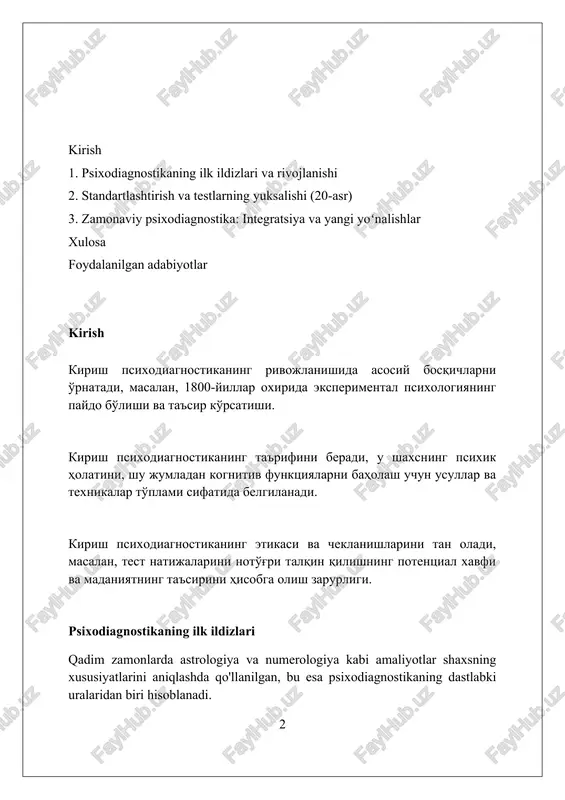 agnostika usullari sifatida xizmat qildi. galton va individual farqlarning o'lchovi galton individual farqlarni o'lchashda statistik usullarni qo'lladi, shu jumladan korrelyatsiya tahlilini ishlab chiqdi, bu esa 1888-yilda uning tadqiqotlarida muhim ahamiyatga ega edi. galton antropometrik laboratoriyalarda 9000 dan ortiq odamning jismoniy va sezgi qobiliyatlarini o'lchadi, bu ma'lumotlar individual farqlarning keng qamrovli bazasini yaratdi. u 'tabiat va tarbiya' munozaralariga katta hissa qo'shdi, oilaviy daraxtlar va egizaklarni o'rganib, irsiyatning aql va xulq-atvordagi rolini 50% dan yuqori baholadi. aqliy testlarning rivojlanishi: bine-simon shkalasi 1905-yilda alfred bine va teodor simon tomonidan yaratilgan dastlabki bine-simon shkalasi, 30 ta vazifadan iborat bo'lib, aqliy qobiliyatni baholashga qaratilgan. 1908-yilda shkala qayta ko'rib chiqilib, yosh guruhlari bo'yicha standartlashtirildi va aqliy yosh tushunchasi kiritildi, bu bolaning aqliy rivojlanish darajasini aniqlashga yordam beradi. bine-simon shkalasi aqliy zaiflikni aniqlash va bolalarni maxsus ta'lim dasturlariga yo'naltirish uchun muhim vosita bo'lib xizmat qildi, shu bilan psixologik testlash sohasiga asos soldi. birinchi jahon urushi va guruh …