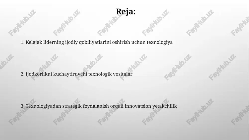 dkorlik hamkorlik platformalari 7/24 rejimida ishlaydi, bu esa vaqt mintaqalari farqini hisobga olgan holda guruh a'zolarining sinxronlashuvini ta'minlaydi, ijodiy jarayonlarning uzluksizligini oshiradi. bulutga asoslangan dasturlar, masalan, figma yoki miro, bir vaqtning o'zida 10+ foydalanuvchiga real vaqtda dizayn loyihalarida ishlash imkonini beradi, fikr almashinuvini tezlashtiradi. dizayn va prototiplash dasturlari dizayn dasturlari 3d modellashtirish va simulyatsiyani o'z ichiga oladi, bu esa yetakchilarga murakkab tizimlarni vizuallashtirish va sinovdan o'tkazishda yordam beradi, xatolarni kamaytiradi. prototip dasturlari, masalan figma, interaktiv maketlar yaratishga imkon beradi, foydalanuvchi tajribasini yaxshilash va 10 barobar tezroq iteratsiyani ta'minlaydi. virtual va kengaytirilgan reallik (vr/ar) ilhom manbai sifatida vr/ar 3d modellarni yaratishda yangi usullarni ochib beradi, bu esa liderlarga yanada chuqurroq tushuncha va innovatsion loyihalash imkoniyatini beradi, 2d dan farqli ravishda. ar virtual elementlarni real dunyoga integratsiya qilish orqali yangi vizual tasvirlarni yaratadi, bu esa 7 ta sezgidan foydalanib, ijodiy g'oyalarni kuchaytiradi. o'rganish va malaka oshirish uchun onlayn resurslar coursera va edx …
