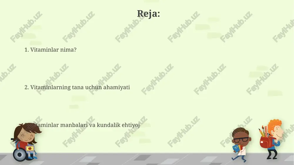 . tadqiqotlar shuni ko'rsatadiki, d vitamini etishmasligi autoimmun kasalliklarni rivojlanish xavfini oshiradi va infektsiyalarga qarshi kurashishga yordam beradi. e vitaminining roli e vitamini, ayniqsa, hujayra membranalarini lipid peroksidlanishidan himoya qiladi, bu jarayon hujayralarni erkin radikallar ta'siridan saqlashda muhim 8 antioksidant vazifasini bajaradi. e vitaminining biologik faolligi 8 ta birikmadan (4 ta tokoferol va 4 ta tokotrienol) iborat bo'lib, ularning alfa-tokoferol shakli inson organizmi uchun eng muhim hisoblanadi. k vitaminining zarurati k vitamini qon ivish jarayonida muhim rol o'ynaydi, ayniqsa protrombin kabi ivish omillarini sintez qilishda, yetishmasligi qon ketishiga olib kelishi mumkin. k vitamini suyak sog'lig'ini saqlashda yordam beradi, chunki u osteokalsin kabi suyak oqsillarini faollashtiradi, suyak mineralizatsiyasi uchun zarur bo'lgan jarayon. vitaminlar yetishmovchiligi va oqibatlari vitamin d yetishmovchiligi raxitga olib kelishi mumkin, bu esa suyaklarning yumshashi va deformatsiyasiga sabab bo'ladi, ayniqsa 6 oylikdan 3 yoshgacha bo'lgan bolalarda xavfli hisoblanadi. vitamin b12 tanqisligi pernitsioz anemiyaga sabab bo'lishi mumkin, bu esa eritrotsitlarning …