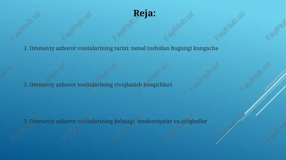 o'zgarishlar 1950-yillarda aqshda televizorlar soni keskin o'sdi, bu esa oilaviy vaqtni televizor atrofida o'tkazishga olib keldi, radio va kinoning mashhurligiga sezilarli ta'sir ko'rsatdi. 1960-yillarda vyetnam urushi kabi voqealarni televizorda yoritilishi, auditoriyaning urushga bo'lgan munosabatini o'zgartirdi, jurnalistikada yangi davr - 'tv realizmi'ni boshladi. sovuq urush davrida ommaviy axborot vositalari sovuq urush davrida radioeshittirishlar, masalan, amerika ovozi va ozodlik radiosi, kommunistik blok mamlakatlariga qarshi g'oyaviy kurashda muhim rol o'ynadi, faktlarni taqdim etish va senzura to'siqlaridan o'tish orqali. televideniye sovuq urush davrida muhim ommaviy axborot vositasiga aylandi, g'arb jamiyatining afzalliklarini ko'rsatuvchi dasturlar orqali kommunistik mamlakatlarda yashirin ta'sir o'tkazishga harakat qilindi. internetning paydo bo'lishi va raqamli inqilob 1969-yilda arpanetning paydo bo'lishi internetning boshlanishi bo'ldi, bu aqsh mudofaa vazirligi tomonidan moliyalashtirilgan paketli kommutatsiyaga asoslangan tarmoq edi. 1990-yillarda world wide web (www)ning yaratilishi raqamli inqilobni tezlashtirdi, gipermatnli havola va grafik interfeys orqali ma'lumot almashish imkoniyatini oshirdi. ijtimoiy tarmoqlarning ommaviy axborot vositalariga ta'siri ijtimoiy tarmoqlar, masalan, facebook, …