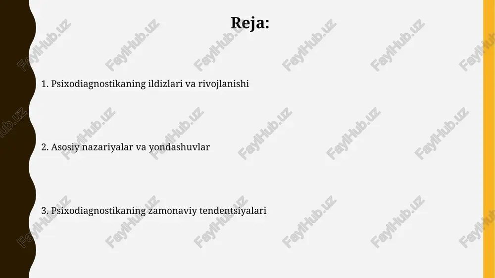 vazifalar darajasiga asoslangan holda o'lchandi. shaxsiyatni baholashning dastlabki urinishlari qadimgi misrda shaxsiyatni baholashning dastlabki urinishlari miloddan avvalgi 1500-yillarga borib taqaladi, u yerda “o'liklar kitobi” marosimiy ko'rsatmalar bergan. fiziognomiya, tana xususiyatlariga asoslangan shaxsiyatni baholash, aristotel tomonidan miloddan avvalgi 300-yillarda mashhur bo'lgan, u jismoniy belgilarni xarakter bilan bog'lagan. proyektiv uslublarning yaratilishi proyektiv uslublarning yaratilishi 20-asrning 30-40-yillarida shaxsni yaxshiroq baholash zarurati tufayli yuzaga keldi, bu esa standart testlarning cheklovlarini bartaraf etishga qaratilgan edi. rorschaxning siyoh dog'lari testi (1921) kabi ilk loyiha uslublari, shaxsning ongsiz fikrlash jarayonlarini ochish uchun noaniq stimullardan foydalanishga asoslangan edi. standartlashtirilgan testlarning yuksalishi standartlashtirilgan testlar, ayniqsa ikkinchi jahon urushi davrida, harbiy xizmatchilarni saralash uchun keng qo'llanildi, masalan, army general classification test (agct) 1940-yilda yaratilgan. 1950-yillarda standartlashtirilgan testlar ta'lim sohasida ommalashdi, kollejga kirish imtihonlari, jumladan sat va act, talabalarni baholashning asosiy vositasiga aylandi, ta'lim sifatini oshirishga xizmat qildi. ikkinchi jahon urushi davri va psixologik baholashning roli ikkinchi jahon urushi davrida harbiy …