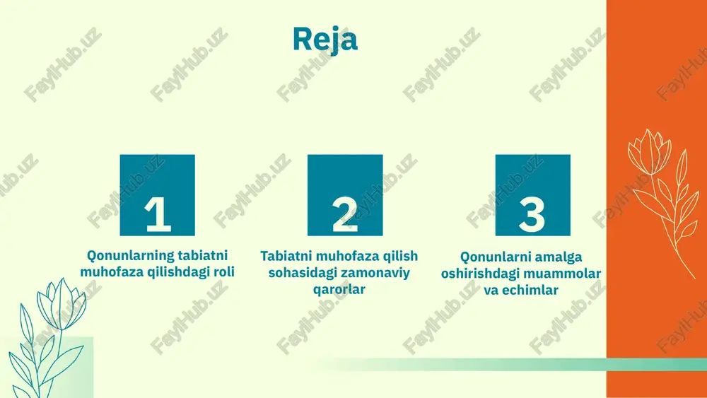 di. • mahalliy jamoalar uchun yangi ish o'rinlari yaratishga imkon beradi. what do we offer? qonunlar va xalqaro standartlar o'zbekistondagi tabiiy muhofaza qonunlari o'zbekistondagi tabiiy muhofaza qonunlari va xalqaro standartlar o'rtasida bir nechta muhim farqlar mavjud: 1. o'zbekiston qonunlari mahalliy muammolarni hal qilishga qaratilgan, xalqaro standartlar esa global muhofaza strategiyalarini belgilaydi. 2. o'zbek qonunlari ko'proq tabiiy resurslarni boshqarishga yo'naltirilgan, xalqaro qonunlar esa tabiiy xilma-xillikni saqlab qolishga qaratilgan. xalqaro muhofaza qonunlari xalqaro muhofaza qonunlari orasida quyidagilar muhim ahamiyatga ega: 1. bmtning tabiyatni muhofaza qilish konvensiyasi, bu global muhofaza standartlarini belgilaydi. 2. iucn (xalqaro tabiatni muhofaza qilish ittifoqi) tomonidan ishlab chiqilgan hujjatlar, tabiatni himoya qilishda xalqaro hamkorlikni rag'batlantiradi. xalqaro standartlarning ta'siri xalqaro standartlar o'zbekistonda tabiiy muhofaza qonunlarini takomillashtirishga yordam beradi. ular orqali mamlakatlar o'rtasida tajriba almashish va muammolarni hal qilish imkoniyatlari kengayadi. misol uchun, xalqaro standartlar asosida yangi qonunlar qabul qilinishi mumkin. kelajakdagi imkoniyatlar o'zbekiston xalqaro muhofaza qonunlari bilan yanada yaqin hamkorlik …