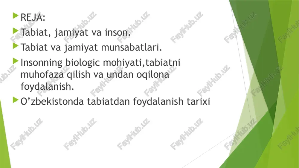 inson tomonidan yaratilgan obyektlar, jism va moddalar tushuniladi. jamiyat rivojlanib borgan sari texnogen muhit takomillashib boradi. atrof-muhit – aholini o‘rab turgan tabiiy va texnogen muhitni qamrab olgan yashash va mehnat qilish sharoiti. jamiyat bilan tabiat o‘rtasidagi ta’sir va munosabatlar makon va zamonda o‘zgarib, xilma-xillashib boradi. inson faoliyati maqsadga to‘g‘ri yo‘naltirilgan bo‘lsa, tabiatdan oqilona foydalanish shu joy, hudud, o‘lkaning yashnashiga olib kelgan. aks ta’sir esa, noqulay sharoitning kelib chiqishiga sabab bo‘ladi. insoniyat tarixi davomida uning tabiat bilan bo‘lgan munosabati doim o‘zgarib, murakkablashib borgan. har qanday tirik mavjudot oʻz atrofini oʻrab turgan tabiiy muhit bilan oʻzaro taʼsirda boʻladi, undan oʻziga kerakli narsalarni oladi, shu muhitda moslashadi, muhit tarkibiga, undagi modda va energiyaning aylanma harakatiga maʼlum darajada oʻzgarish kiritadi. yerning havo qobigʻidagi hozirgi gazlar tarkibi, miqdori, ayrim foydali qazilmalari, masalan, ohaktosh, toshkoʻmir, qoʻngʻir koʻmirning hosil boʻlishi, tuproq qoplamining tarkib topishi, rivojlanishi organizmlarning hayot faoliyati natijasidir. 1. ibtidoiy jamoa davri – jamiyatning geotizimlar tabiiy …