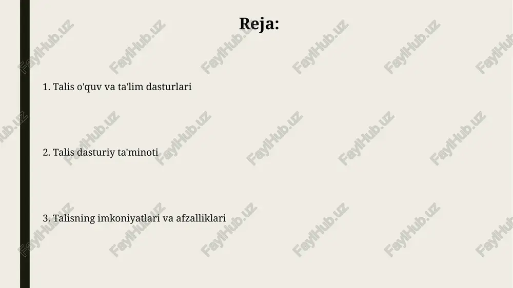 o'ladi. talis integratsiyasi lms (learning management system) tizimlari bilan mukammal moslashuvchanlikni ta'minlab, 3tadan ortiq turli platformalar bilan o'zaro hamkorlikni yo'lga qo'yadi. talisning asosiy xususiyatlari talis o'quv muassasalariga o'quv jarayonini boshqarish, baholash va hisobot berish uchun tahliliy vositalarni taqdim etib, kamida 30% samaradorlikni oshirishga yordam beradi. talis platformasi 100 dan ortiq turli xil resurslarni, jumladan, elektron kitoblar, maqolalar va video darsliklarni birlashtirib, foydalanuvchilarga markazlashtirilgan kirish imkoniyatini taqdim etadi. talisda o'quv materiallarini yuklash talis platformasida bir vaqtning o'zida maksimal 5 ta faylni yuklash mumkin, har bir faylning maksimal hajmi 50 mb dan oshmasligi kerak. o'quv materiallarini yuklashdan oldin, fayl nomlarida faqat lotin alifbosi harflari va raqamlardan foydalanish kerak, chunki kirill alifbosi ba'zi hollarda xatoliklarga olib kelishi mumkin. talis kelajagi va yangilanishlari talis platformasining kelajakdagi yangilanishlari orasida 2024-yilga qadar foydalanuvchilar sonini 50% ga oshirish va yangi 10 ta til qo'shish rejalashtirilgan. talis o'quv resurslarini boshqarish tizimini api orqali boshqa 3-tomondan tizimlar bilan integratsiyalash …