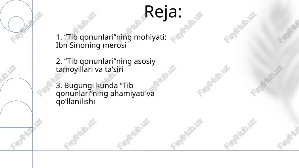 ini olish va salomatlikni mustahkamlash uchun muhim ahamiyatga ega. 3. zamonaviy tibbiyotda “tib qonunlari”ning ahamiyati va qo‘llanilishi e'tiboringiz uchun rahmat image2.png