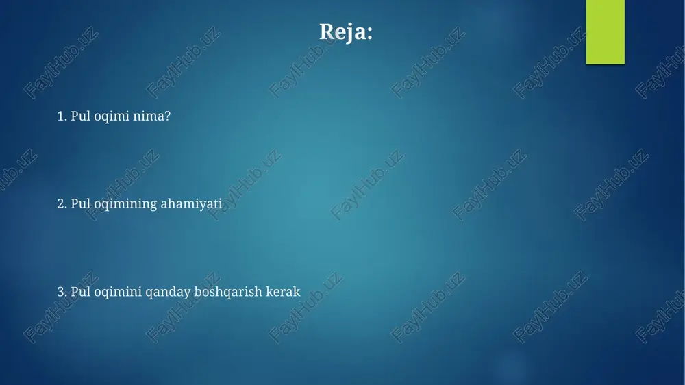 asosiy hisobotda aks etadi, operatsion, investitsion va moliyaviy faoliyatlardan kelib chiqadigan 3 xil pul harakatini ko'rsatadi. pul oqimining bepul o'lchami, kompaniyaning barcha operatsiyalardan keyin 15% soliqdan keyin biznesni saqlab qolish uchun qancha pul mavjudligini aniqlaydi. to'g'ridan-to'g'ri va bilvosita usullar to'g'ridan-to'g'ri usul operatsion pul oqimlarini yalpi pul tushumlari va to'lovlari orqali hisoblab, 123.456.789 so'm kabi aniq ko'rsatkichlarni namoyon etadi. bilvosita usul sof foydadan boshlanib, 360-sonli buxgalteriya standartiga muvofiq, amortizatsiya va ishlamaydigan xarajatlarni hisobga olgan holda tuzatishlar kiritadi. pul oqimi hisobotini tahlil qilish pul oqimi hisobotini tahlil qilishda «erkin pul oqimi» (fcf)ni hisoblash muhim. bu, kompaniyaning operatsion faoliyatidan keladigan pul miqdori minus kapital xarajatlar, ya’ni investitsiyalardir. «to‘g‘ri usul» orqali pul oqimini tahlil qilish operatsion faoliyatdan keladigan pul oqimini aniqroq ko‘rsatadi, lekin «bilvosita usul» keng tarqalgan, chunki uni tushunish oson. pul oqimi prognozi pul oqimi prognozi biznes uchun 3-5 yillik operatsion, investitsiyaviy va moliyaviy faoliyatdan keladigan va ketadigan pul mablag'larini bashorat qiladi. ushbu …