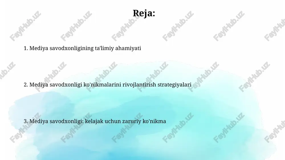 h ko'nikmasini rivojlantiradi. axborotni baholash axborotni baholashda faktlarni tekshirish muhim, masalan, 2023-yilda e'lon qilingan ma'lumotlar manbasini aniqlash, muallifning obro'sini va maqsadini tahlil qilishni o'z ichiga oladi. tanqidiy fikrlash orqali axborotni baholash biaslarni aniqlashni anglatadi; masalan, 10 ta turli xabarlardan 3 tasi ma'lum bir nuqtai nazarga ega ekanligini ko'rish mumkin. manbalarni aniqlash «manbalarni aniqlash» 5w1h usulini o'z ichiga oladi: kim (kim?), nima (nima?), qayerda (qayerda?), qachon (qachon?), nima uchun (nima uchun?) va qanday (qanday?) savollariga javob topish orqali. manbalarni aniqlash matnning maqsadi, auditoriyasi va nuqtai nazarini tushunish uchun muallifning obro'si, tajribasi va potentsial tarafkashliklarini tekshirishni o'z ichiga oladi. soxta yangiliklar va dezinformatsiya soxta yangiliklar tez-tez 1-sonli shaxsiy hikoyalarni ishlatib, his-tuyg'ularga ta'sir etadi. 2016-yilgi aqsh saylovlarida ko'plab soxta xabarlar tarqaldi. dezinformatsiya 3 xil shaklda bo'lishi mumkin: noto'g'ri ma'lumot, noto'g'ri ma'lumot va yomon niyatli ma'lumot. bularning barchasi jamiyatga salbiy ta'sir ko'rsatadi. media savodxonligi va demokratiya media savodxonligi fuqarolarga 21-asrda raqamli axborot oqimida mustaqil …