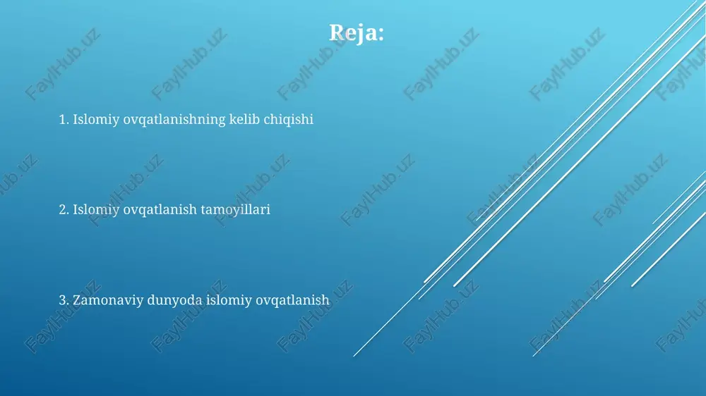 lar 7-asrda paydo bo'lgan. arabiston yarim orolida, islom dinining tarqalishi bilan birga, yangi taomlar va ovqatlanish odatlari shakllana boshladi. umaviylar va abbosiylar davrida (7-13-asrlar) islom oshxonasi sezilarli darajada rivojlandi. bu davrda yaqin sharq, o'rta osiyo va shimoliy afrika madaniyatlari ta'siri kuchaydi. islomiy taomlarda halol tamoyillari muhim o'rin tutadi. masalan, cho'chqa go'shti va spirtli ichimliklar iste'mol qilish qat'iyan man etiladi, go'shtni so'yish qoidalari ham mavjud. islomiy ovqatlanishning madaniy ta'siri islomiy ovqatlanishdagi halol tamoyillari mahalliy oshxonalarga sezilarli ta'sir ko'rsatdi, masalan, 7-asrda paydo bo'lgan yaqin sharq taomlarida halol go'sht mahsulotlaridan foydalanish. islomiy ovqatlanishning madaniy ta'siri mehmonnavozlik an'analarini shakllantirdi, bunda 3 kun davomida mehmonni siylash odati keng tarqalgan, bu jamiyatdagi hurmatni aks ettiradi. ro'za, ayniqsa ramazon oyida, islomiy ovqatlanish madaniyatining muhim elementidir, u ijtimoiy birdamlikni mustahkamlaydi, 1 milliarddan ortiq musulmon bu an'anaga amal qiladi. zamonaviy islomiy ovqatlanish tendentsiyalari islomiy ovqatlanish tendentsiyalari qatoriga yangi halal tayyorlangan mahsulotlar kiradi. bularga 25% kam shakarli va sun'iy qo'shimchalarsiz …