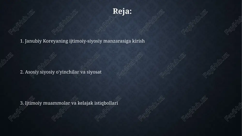 nni koeffitsienti 0.35 atrofida, bu daromad taqsimotidagi nomutanosiblikni ko'rsatadi, xususan, yoshlar va keksa avlodlar orasida. mamlakatda tug'ilish darajasi 0.8 ga tushib ketdi, bu esa ishchi kuchining qisqarishiga va pensiya tizimining moliyaviy barqarorligiga jiddiy tahdid solmoqda. ta'lim va mehnat bozori janubiy koreyada ta’lim tizimi juda raqobatbardosh bo'lib, kollejga kirish darajasi yuqori, taxminan 70% ni tashkil etadi, bu esa qat'iy tayyorgarlikni talab qiladi. mehnat bozorida chaebollar (yirik oilaviy konglomeratlar) muhim rol o'ynaydi, ular ish bilan ta'minlashning katta qismini ta'minlaydi va ishga qabul qilish jarayoniga ta'sir ko'rsatadi. gender tengligi va ayollar huquqlari janubiy koreyada gender tengsizligi chuqur ildiz otgan bo'lib, 2023-yilda gender tengsizligi indeksida (gii) 189 mamlakat orasida 10-o'rinni egalladi va bu iqtisodiy faollikda katta farq borligini ko'rsatadi. ayollar huquqlari sohasida, janubiy koreyada jinsiy zo'ravonlik holatlarida ayblanuvchilarni jazolash ko'rsatkichlari past bo'lib, 2022-yilda zo'rlash holatlarining atigi 1.3% da aybdorlik hukmi chiqarilgan. tashqi siyosat va xalqaro munosabatlar janubiy koreya aqsh bilan mustahkam harbiy ittifoqqa ega …