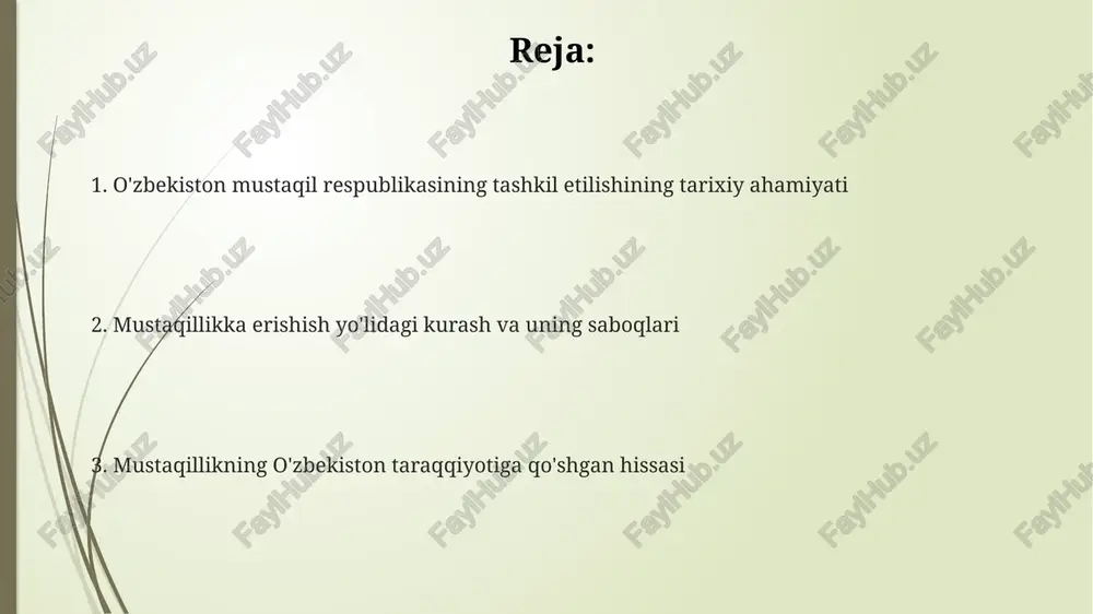 y asos bo'ldi. siyosiy va iqtisodiy o'tish davri davlat korxonalarini xususiylashtirishning dastlabki bosqichlari (1992-1994) iqtisodiyotda davlat ulushini kamaytirishga qaratilgan bo'lib, 15% korxona xususiylashtirildi, lekin samaradorlik past edi. 1990-yillarning o'rtalarida inflyatsiya darajasi yuqori bo'lgan (1994 yilda 1000% dan oshgan), bu esa markaziy bank tomonidan pul-kredit siyosatini qat'iylashtirishni talab qildi va valyuta ayirboshlash kursini barqarorlashtirdi. qishloq xo'jaligida paxta monokulturasi oqibatida ekologik muammolar kuchaydi. hukumat 1990-yillarning oxirida diversifikatsiya dasturlarini ishlab chiqdi, lekin natijalar sezilarli emas edi. milliy o'zlikni tiklash va madaniy yuksalish mustaqillik davrida o'zbek tiliga davlat tili maqomi berildi, bu milliy madaniyatning rivojlanishiga va milliy g'ururning tiklanishiga xizmat qildi. xx asr oxirida milliy o'zlikni anglash, jadidchilik harakati ideallari bilan bog'liq bo'lib, 1991-yilda mustaqillik e'lon qilinishiga turtki bo'ldi. amir temur va alisher navoiy kabi buyuk ajdodlarning merosini o'rganish va targ'ib qilish, o'zbek xalqining tarixiy ildizlariga qaytishiga yordam berdi. yangi davlat tuzilmasining shakllanishi oʻzbekistonning milliy valyutasi – soʻmning 1994-yilda joriy etilishi, mamlakatning moliyaviy mustaqilligini …