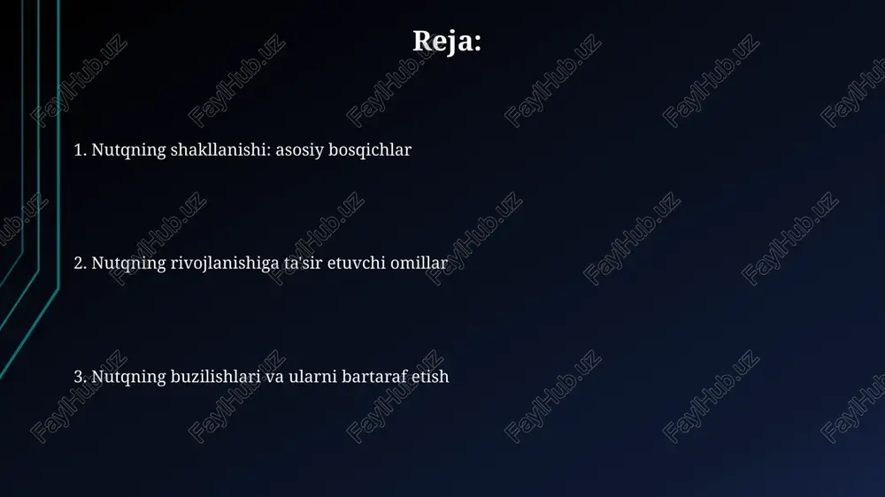ko'pincha kontekstga bog'liq. ular narsalarni nomlashda va oddiy talablarni ifodalashda bir so'zli iboralarni ishlatadilar. so'z boyligining kengayishi (18-24 oy) 18-24 oylik davrda bolaning so'z boyligi tez sur'atlar bilan o'sadi, odatda 50 dan 200 tagacha so'zni o'z ichiga oladi va ikki so'zli iboralarni ishlatish boshlanadi. bu davrda bolalar predmetlarni nomlashni, oddiy ko'rsatmalarni tushunishni va 'yo'q' degan tushunchani anglashni o'rganadilar, shu orqali 75% ko'rsatmalarni bajaradilar. gap tuzishning boshlanishi (2-3 yosh) 2-3 yoshda bola 50 tadan 200-300 tagacha so‘z boyligiga ega bo‘ladi va ikki-uch so‘zdan iborat oddiy gaplar tuzishni boshlaydi, masalan, “oyi, non ber”. bu davrda bola grammatik qoidalarni to‘liq bilmasa ham, so‘zlarni ma’noli birikmalar hosil qilish uchun birlashtirishga intiladi, fe’llarni, otlarni va sifatlarni ishlatadi. grammatik rivojlanish (3-5 yosh) uch yoshga kelib, bolalar koʻplik shaklini, egalik olmoshlarini (mening, sening) va oddiy oʻtgan zamon fe'llarini (o'ynadi) faol ishlatishni boshlaydilar, bu esa 900-1000 soʻzdan iborat lugʻat bilan bog'liqdir. toʻrt yoshga kelib, bolalar murakkabroq gaplarni tuzishda …