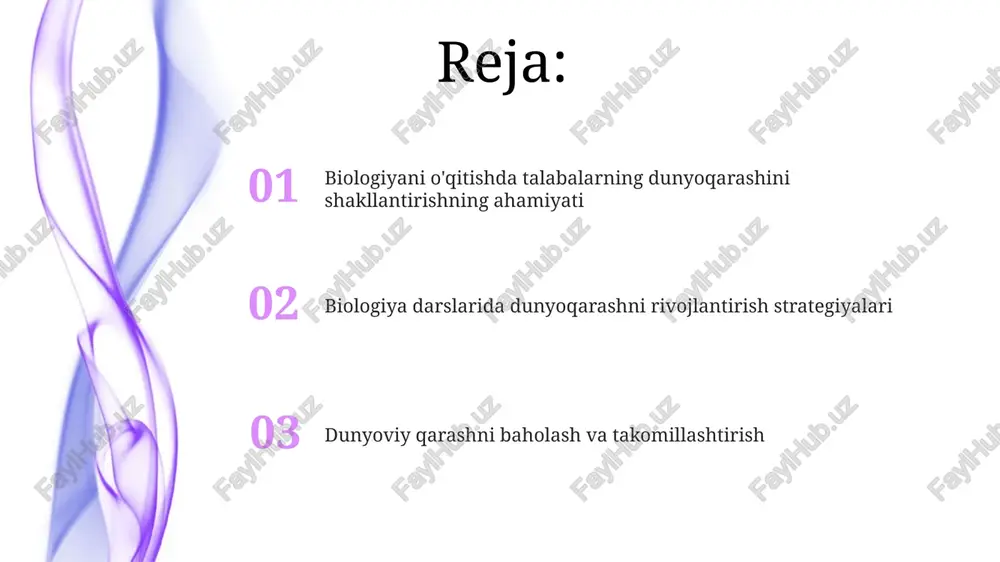 'uliyatni anglash kabi 3 ta muhim elementni integratsiyalash muhim ahamiyatga ega. biologiya darslarida dunyoqarashni shakllantirish usullari genetik modifikatsiyalangan organizmlar (gmo) kabi biotexnologiyalarni o'rganish orqali talabalarda ilmiy etikaga oid qarashlar va 3) 21-asr muammolarini tahlil qilish qobiliyatini rivojlantirish kerak. biologiya fanlarini o'qitishda 1) evolyutsiyani tushunish orqali insoniyatning tabiatdagi o'rni va 2) ekologik muammolarni hal qilish orqali global mas'uliyatni shakllantirish muhim. ilmiy dunyoqarashni shakllantirishdagi muammolar ba'zi talabalarda diniy e'tiqodlar va ilmiy dalillar o'rtasida ziddiyat mavjudligi, evolyutsiya kabi biologiya tushunchalarini qabul qilishga ta'sir qiladi. ilmiy metodologiya va uning asosiy tamoyillari haqida to'liq tushunchaning yo'qligi talabalarni 100% ishonchli bo'lmagan ilmiy xulosalarga shubha bilan qarashga undaydi. tabiatga ehtirom tuyg'usini tarbiyalash biologiya darslarida, 10-sinfda ekologik muammolarni o'rganish orqali tabiatga ehtiromni shakllantirish, atrof-muhitning 3 asosiy komponentini muhofaza qilishni o'rgatadi. o'quvchilarga 7 muhim ekotizimni (o'rmon, cho'l, suv havzalari) o'rganish davomida, ularning biologik xilma-xilligini saqlashning 4 usulini tushuntirish orqali hurmat uyg'otish mumkin. ekologik dunyoqarashni shakllantirish ekologik dunyoqarash, 2030 yilgacha …