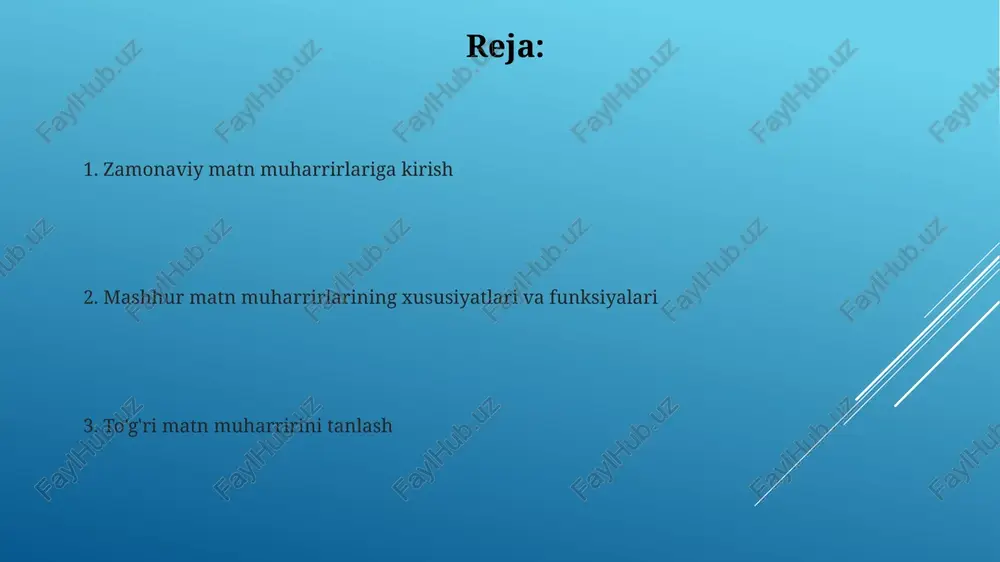 t 5 tagacha asosiy matn tahrirlash imkoniyatlarini taqdim etadi. kod muharrirlari ko'pincha 20 dan ortiq dasturlash tillarini qo'llab-quvvatlaydi, maxsus tuzilishga ega bo'lgan fayllarni o'qish va yozish imkoniyatiga ega, oddiy matn muharrirlari esa bunday emas. plaginlar va kengaytmalar plaginlar, masalan, prettier, avtomatik kod formatlashni ta'minlab, 70 dan ortiq dasturlash tillari uchun kod uslubini izchil saqlashga yordam beradi va devlopment tezligini oshiradi. ko'pgina kengaytmalar, jumladan, gitlens, versiyalarni boshqarish jarayonlarini yaxshilaydi va 90% gacha loyiha tarixini vizual tarzda ko'rsatib, hamkorlikni soddalashtirishga yordam beradi. avtomatik to'ldirish va sintaksisni ajratish avtomatik toʻldirish dasturchilarga kod yozish vaqtini 40% gacha qisqartirishga yordam beradi, chunki u funksiya nomlari va oʻzgaruvchilarni taklif qiladi. sintaksisni ajratish 16 million rangdan foydalanib, kodning 7 asosiy elementini (kalit soʻzlar, oʻzgaruvchilar, operatorlar, va hokazo) vizual ajratib koʻrsatadi. qidiruv va almashtirish imkoniyatlari zamonaviy matn muharrirlarida oddiy matnni qidirishdan tashqari, regex (regular expressions) yordamida murakkab qidiruv naqshlarini yaratish imkoniyati mavjud, bu katta hajmdagi kodda juda foydali. …