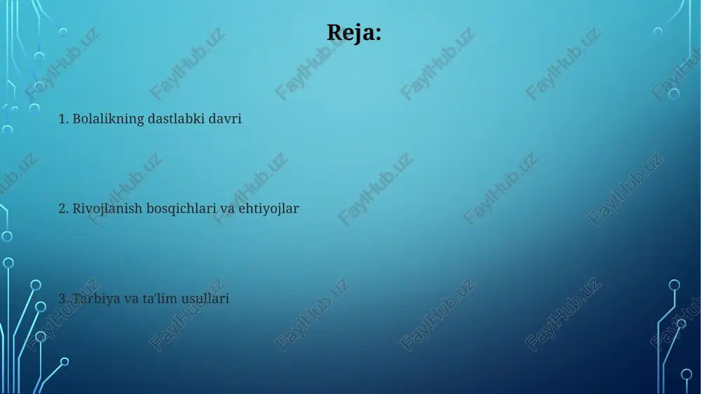 rivojlanish kognitiv rivojlanishda 2 yoshdan 7 yoshgacha boʻlgan davrda bolalar ramziy fikrlashni, masalan, oʻyinlarda narsalarni taqlid qilishni boshlaydilar. bolalarning kognitiv qobiliyatlari 6 oylikdan boshlab shakllana boshlaydi, bunda ular ob’ektlarning doimiyligini, ya’ni gʻoyib boʻlgan narsalar hamon mavjudligini anglaydilar. o'yinning ahamiyati o'yin bolaning kognitiv rivojlanishiga katta hissa qo'shadi, masalan, 3-5 yoshdagi bolalar o'yin davomida muammolarni yechish ko'nikmalarini rivojlantiradilar. ijtimoiy-emotsional rivojlanishda o'yin muhim rol o'ynaydi, bolalar 2 yoshdan boshlab o'rtoqlari bilan munosabatda bo'lishni, his-tuyg'ularini ifodalashni o'rganadilar. tarbiya uslublari va ta'siri «tarbiya uslublari» bolaning ijtimoiy-emotsional rivojlanishiga ta'sir qiladi, masalan, 7-10 yoshdagi bolalarga hurmatga asoslangan uslublar o'ziga ishonchni oshiradi. avtoritar uslublar (masalan, 3-5 yoshda) bolada qo'rquv va itoatkorlikni kuchaytirishi mumkin, ammo mustaqil fikrlash qobiliyatini 40% gacha cheklaydi. maktabgacha ta'lim dasturlari "maktabgacha ta'lim dasturlari bolalarning 5 ta asosiy rivojlanish sohalarini qamrab oladi, jumladan, kognitiv, ijtimoiy-emotsional, nutq, jismoniy va ijodiy rivojlanish." "ushbu dasturlar 3 yoshdan 6/7 yoshgacha bo'lgan bolalarga mo'ljallangan bo'lib, ularning maktabga muvaffaqiyatli o'tishini ta'minlash uchun …