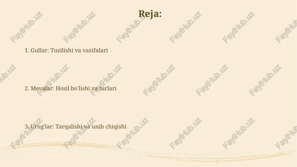 bosqichi bo'lib, changdonlardan changning urg'ochi organga ko'chirilishini anglatadi, bu ko'pincha hasharotlar orqali amalga oshiriladi. o'z-o'zidan changlanish 100 foiz genetik jihatdan bir xil avlodni yaratadi, bunda chang o'sha gulli o'simlikning tumshuqchasiga tushadi, bu esa o'simlikning moslashuvchanligini cheklaydi. changlanish turlari changlanish turlari, masalan, o'z-o'zidan changlanish (autogamiya) bir o'simlikning gulida sodir bo'ladi, bunda changdon changni urug'chiga o'tkazadi. bu jarayon genetik xilma-xillikni kamaytiradi. boshqa changlanish turi - chetdan changlanish (allogamiya) bo'lib, ikki xil o'simlik gulining ishtirokini talab qiladi. bunda hasharotlar yoki shamol yordamida chang ko'chiriladi va genetik xilma-xillik ortadi. urugʻlanish va urugʻ kurtaklarining rivojlanishi urugʻlanishda chang naychasi tuxumdon ichiga kirib, ikkita spermiyani chiqaradi; bittasi tuxum hujayrasi bilan qoʻshilib zigotani, ikkinchisi esa markaziy hujayra bilan qoʻshilib, triploid endospermni hosil qiladi. urugʻ kurtaklari urugʻlanishdan soʻng urugʻga aylanadi; zigota embrionni, endosperm esa oziq moddalarni taʼminlaydi, integumentlar esa urugʻ qobigʻini hosil qiladi, shu bilan urugʻ rivojlanish jarayonini yakunlaydi. meva: ta’rif va ahamiyati meva, botanik nuqtai nazardan, gulning urug'lanishidan …