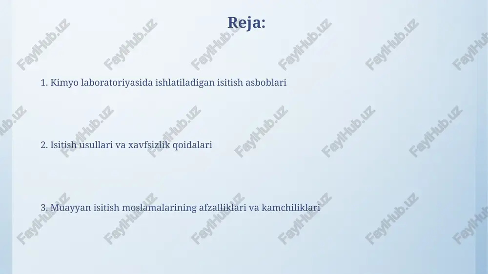 chunki ular bir xil haroratni ushlab turadi. moyli hammomlarda ko'p qo'llaniladigan moylar mineral moy va silikon moyidir; mineral moylar odatda 200 daraja selsiygacha ishlatiladi, silikon moy esa undan yuqori haroratga chidaydi. qum hammomlari qum hammomlari erta kimyoda keng qoʻllanilgan, ayniqsa 200-400°c darajagacha bir xil isitish talab qilinganda, suyuqlik hammomlari esa qaynatish nuqtasi bilan cheklangan. qum hammomlari isitish mantiyasiga arzon alternativ boʻlib xizmat qilishi mumkin, ayniqsa standart boʻlmagan idishlarni (kolbalarni) 250°c gacha haroratda isitish uchun mos muhit yaratishda qulaydir. alyumin blokli isitgichlar alyumin blokli isitgichlar bir nechta naychali teshiklarga ega boʻlib, laboratoriya sharoitida bir vaqtning oʻzida bir nechta namunani 30 °c dan 400 °c gacha boʻlgan haroratda isitish uchun mo'ljallangan. ushbu isitgichlar alyuminiy bloklari orqali haroratni bir xilda ta'minlaydi, bu esa turli xil hajmdagi (masalan, 1.5 ml, 2 ml, 15 ml) naychalarni aniq va bir xilda isitish imkonini beradi. gurilka (olov qaynatgich) gurilka (olov qaynatgich) - bu suyuqliklarni isitish uchun mo'ljallangan …