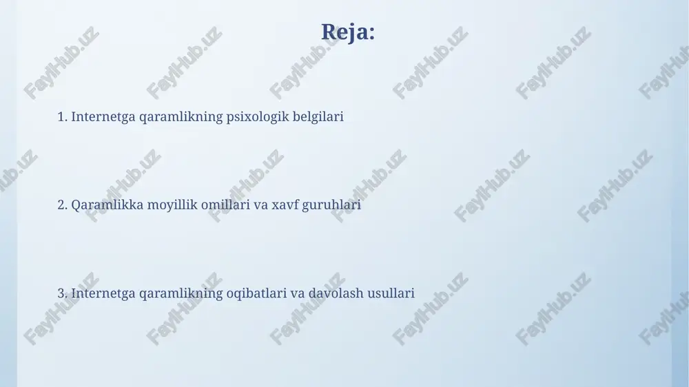 siya - bu shaxsning ijtimoiy aloqalari miqdori va sifati pastligi, yolg'izlik esa subyektiv hissiyot, ya'ni ijtimoiy ehtiyojlar qondirilmaganligi bilan bog'liqdir. tadqiqotlar shuni ko'rsatadiki, ijtimoiy izolyatsiya va yolg'izlik yurak-qon tomir kasalliklari xavfini 29% ga, erta o'lim xavfini esa 26% ga oshirishi mumkin. impulsivlik va e'tiborni jamlay olmaslik impulsivlik internetda nazoratni yo'qotishga olib keladi, foydalanuvchilar rejadan tashqari 75% vaqtni onlayn o'tkazadilar, darhol istaklarni qondirishga intilishadi. e'tiborni jamlay olmaslik internetga bog'liqlikda kognitiv buzilishlarni keltirib chiqaradi, bu esa vazifalarni bajarishda 60% ga sekinlashish va xatolarni 45% ga oshishiga olib keladi. o'zini-o'zi boshqarishning yetishmasligi o'zini-o'zi boshqarishning yetishmasligi internetga qaramlikda impulsivlikning yuqori darajasi (65%) va diqqatni jamlashning qiyinligi bilan bog'liq bo'lib, maqsadga yo'naltirilgan xatti-harakatlarni susaytiradi. o'zini-o'zi boshqarishning pastligi bo'lgan shaxslar internetda vaqtni (80% holatda) nazorat qilishda qiynaladilar va keyinroq bajarilishi kerak bo'lgan muhim vazifalarni e'tiborsiz qoldiradilar. past o'zini-o'zi baholash o'tmishdagi o'zini-o'zi baholash, 10 yildan ortiq vaqt davomida shakllangan xotiralar asosida, bugungi kundagi o'z-o'zini qabul qilishga sezilarli …