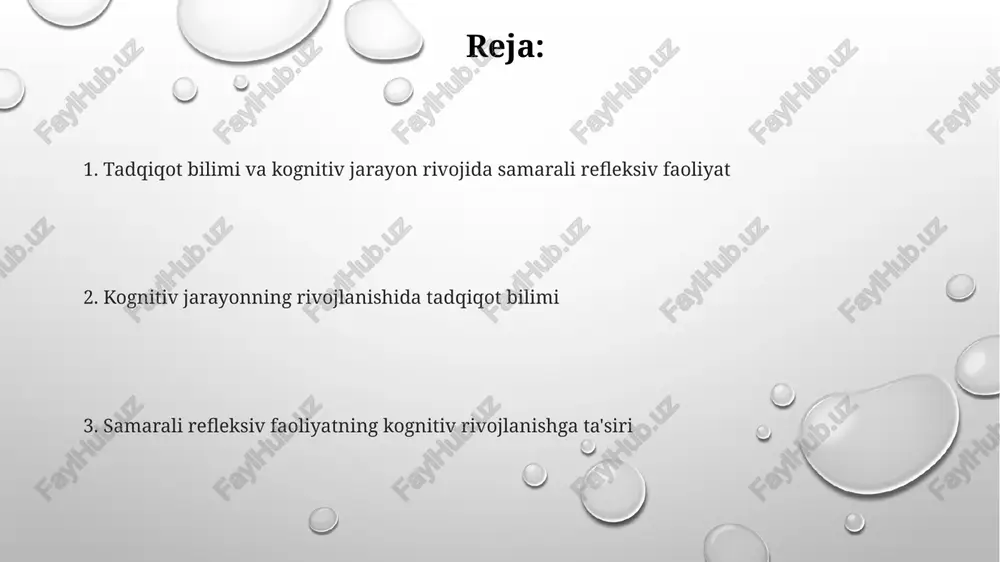 biiy sharoitlardagi namoyon bo'lishini o'rganishga imkon beradi, bu esa 10-15% aniqlikni oshirishi mumkin. refleksiya turlari va ularning kognitiv o'sishga ta'siri prospektiv refleksiya kelajakdagi harakatlarni rejalashtirishda yordam beradi, 1-bosqichda kognitiv strategiyalarni takomillashtirish orqali muvaffaqiyat ehtimolini oshiradi. retrospektiv refleksiya o'tmishdagi tajribalarni tahlil qilib, xatolardan saboq olishga imkon beradi va 2-bosqichda kognitiv xatolarni kamaytiradi. kritik refleksiya mavjud taxminlarni shubha ostiga qo'yadi, 3-bosqichda kognitiv moslashuvchanlikni oshiradi va yangi g'oyalarni qabul qilishga yordam beradi. tadqiqot bilishining kognitiv xususiyatlari ushbu soha, xotira, e'tibor va muammolarni hal qilish kabi 2-asosiy kognitiv funktsiyalarning tadqiqot kontekstida qanday ishlashini tahlil qiladi. tadqiqot bilishining kognitiv xususiyatlari 1-darajali bilish jarayonlari orqali ma’lumotni qabul qilish va qayta ishlashning o'ziga xos usullarini o'rganadi. tadqiqot bilishi tadqiqotchining bilim olish faoliyatida metakognitiv jarayonlar, ya’ni 3-o’z-o’zini baholash va monitoringning muhim rolini ta’kidlaydi. samarali refleksiv faoliyatni rivojlantirish strategiyalari amaliy mashg'ulotlar va simulyatsiyalarni qo'llash, o'quvchilarga 7 qadamli refleksiv siklni faol ravishda qo'llash imkoniyatini beradi, bu ularning amaliy tajribalarini tahlil …