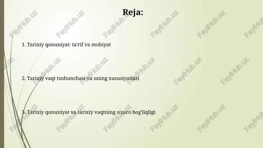 r, tarixiy qonuniyatlarning tezkor namoyon bo'lish shakli bo'lib, 1917 yilgi oktyabr inqilobi bunga misol bo'la oladi. tarixiy vaqtning o'lchamlari tarixiy vaqtning xronologik o'lchami voqealarni ketma-ket joylashtirishni o'z ichiga oladi, masalan, 1917-yilgi inqilob va 1991-yilgi mustaqillik, ular orasidagi davrni aniqlash orqali. tarixiy vaqtning davriy o'lchami ma'lum davrlar yoki sikllarni o'rganadi, misol uchun, 14-16 asrlardagi uyg'onish davri yoki o'rta asrlar, ularning ijtimoiy, siyosiy xususiyatlarini tahlil qiladi. tarixiy jarayonlarda takrorlanish tarixiy jarayonlarda takrorlanish, ayniqsa inqiloblarda, ko'rinadi: fransiya inqilobi (1789) va rossiya inqilobi (1917) da davriy radikallashuv va keyingi termidorning qaytarilishi kuzatiladi. iqtisodiy tsikllar, masalan, kondratyev to'lqinlari (50-60 yil) kabi uzoq muddatli takrorlanishlar texnologik yangiliklar va kapitalning to'planishi bilan bog'liq bo'lgan iqtisodiy takrorlanishning bir namunasidir. tarixiy qonuniyatlarning o'ziga xos xususiyatlari tarixiy qonuniyatlar 100% aniqlikda ishlamaydi, ularning namoyon bo'lish ehtimolligi mavjud, sababi inson omili va 2-darajali hodisalar doimo ta'sir o'tkazadi. ijtimoiy-iqtisodiy formatsiyalarning almashinuvi – evolyutsion va inqilobiy bosqichlardan iborat 5 ta asosiy bosqichni o'z ichiga …
