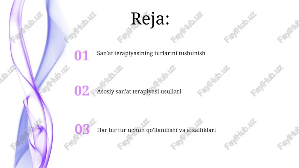 urushdan keyingi davrda yarador askarlarni davolashda keng qoʻllanilgan, bu esa uning samaradorligini koʻrsatdi. ushbu terapiya turli xil musiqa uslublaridan foydalanadi, jumladan klassik, pop va folklor musiqalari, bemorning ehtiyojlariga mos ravishda tanlanadi. raqs va harakat terapiyasi raqs va harakat terapiyasi 1940-yillarda aqshda paydo bo'lgan bo'lib, individual va guruhlarda hissiy, ijtimoiy va kognitiv funktsiyalarni yaxshilash uchun ishlatiladi. ushbu terapiya turli usullarni, jumladan, erkin harakat, tuzilgan raqs va improvizatsiyani o'z ichiga oladi, ular bemorning hissiyotlarini ifodalashga va muammolarni hal qilishga yordam beradi. drama terapiyasi ushbu terapiya turi o‘z-o‘zini anglashni oshiradi, ijtimoiy ko‘nikmalarni yaxshilaydi va jamoada ishlash qobiliyatini rivojlantiradi, natijada 70% gacha samaradorlik oshadi. drama terapiyasi mijozlarga improvizatsiya, rol o‘ynash va hikoya yaratish kabi usullar orqali hissiyotlar va tajribalarni o‘rganishga yordam beradi, stressni 65% kamaytirishi mumkin. yozuv terapiyasi (poetry therapy) she'riyat terapiyasi 1960-yillarda paydo bo'lgan bo'lib, his-tuyg'ularni ifodalash uchun tahlil, yozish va metaforik tilni qo'llashning 3 usulini o'z ichiga oladi. ushbu terapiya turlari 5 …