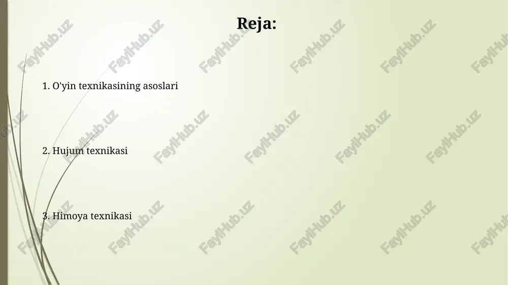 laydi va zarba kuchini oshiradi. himoya texnikasi himoya texnikasida to'g'ri pozitsiyani egallash muhim, ya'ni raqib hujumchilari bilan 1-1 vaziyatda himoyani optimal muvozanat va tayanch bilan ushlab turish lozim. blokirovka usuli himoya texnikasida asosiy hisoblanadi, bunda o'yinchi raqibni to'pga ega bo'lishiga yo'l qo'ymaslik uchun tanasi bilan to'sib qo'yadi, bunda 45 gradus burchakda turish mumkin. to'pni olib qo'yish texnikasi to'pni olib qo'yishda 50/50 vaziyatlarda tananing pozitsiyasi muhim, tirsaklarni 90 gradusda bukish va oyoqlarni barqaror ushlab turish kerak. o'yinchining to'pni olib qo'yish tezligi va aniqligi ko'pincha uning 0.1-0.2 soniyalik reaktsiya tezligiga bog'liq bo'ladi, bu mashqlar bilan oshiriladi. to'pni ushlab turish texnikasi to'pni himoyalashda tana va qo'llardan samarali foydalanish kerak, 1-2 qadam orqaga chekinib, raqib bosimidan saqlanish va to'pni nazorat qilish uchun muhimdir. o'yinchilar to'pni oyoqning ichki qismi bilan nazorat qilishni mashq qilishlari kerak, bu esa to'pni yaqinroq tutish, tezlikni pasaytirish va 360 gradusga harakat qilish imkonini beradi. bosh bilan o'ynash texnikasi bosh bilan …