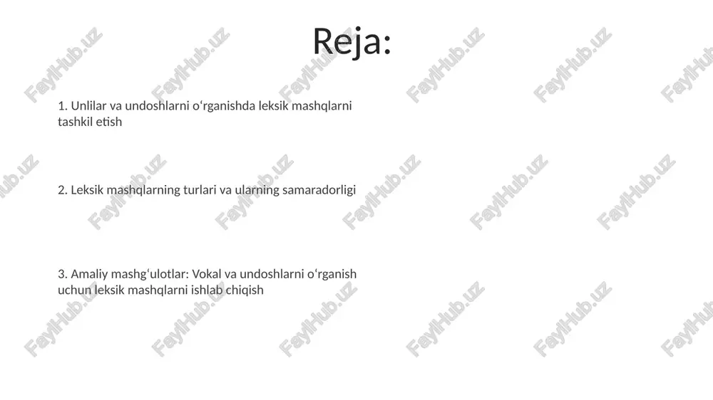 al juftliklarni aniqlash, masalan, "olma" va "alma" kabi so'zlarni farqlash, bu esa talaffuzdagi nozik farqlarni tushunishga yordam beradi. unli harflar bilan bog'liq mashqlarga so'zlarni transkripsiya qilish kiradi, bunda so'zning fonetik yozuvini, masalan, /kitob/ kabi ko'rsatish talab etiladi, bu esa harflarning tovush qiymatini aniqlashtiradi. mashq turlari: undoshlar "minimal juftliklar" mashqlari undosh fonemalarni ajratish uchun ishlatiladi, masalan, /b/ va /p/ kabi, "bol" (narx) va "pol" (asal) so'zlarida farqni ko'rsatadi. "ovozlash/jarangsizlik" mashqlari o'quvchilarga undoshlarning bu xususiyatini tushunishga yordam beradi, masalan, "d" harfi "t" harfiga nisbatan ovozli ekanligini ta'kidlash. mashq turlarini tanlash mezonlari mashqlar fonetik qoidalarni aniq tushuntirishi kerak, masalan, 4-5 ta misol bilan unli tovushning artikulyatsiyasini ko'rsatish. nazariy bilim amaliyotga integratsiyalashgan bo'lishi kerak. mashqlar talabalarning til darajasiga mos bo'lishi kerak, a1 dan c2 gacha. sodda mashqlar boshlang'ich, murakkablari esa yuqori darajadagi o'quvchilar uchun tanlanishi lozim. mashqlarni sinfda tashkil etish usullari talaffuz mashqlarini tashkil etishda fonetik tahlilga asoslangan 15-20 daqiqalik sessiyalar samarali, bunda o'quvchilar …