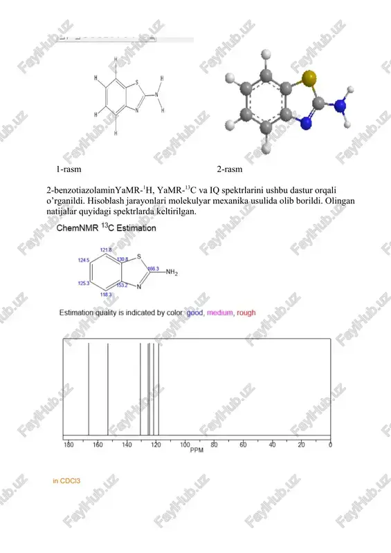 3 · 1h nmr 89.56 mhz c7 h6 n2 s 0.040 g : 0.5 ml cdcl3 2-benzothiazolamine · assign. shift(ppm) a 7.566 b 7.516 c 7.287 d 7.122 e 5.85 · · hz ppm int. · 683.19 7.629 481 · 682.56 7.622 522 · 681.63 7.611 511 · 680.81 7.602 490 · 679.38 7.586 418 · 678.75 7.579 340 · 677.63 7.567 468 · 677.25 7.562 464 · 675.56 7.544 803 · 675.19 7.539 616 · 674.06 7.527 738 · 673.44 7.520 789 · 671.69 7.500 771 · 670.81 7.491 796 · 669.88 7.480 1000 · 669.25 7.473 589 · 661.31 7.384 425 · 659.75 7.367 531 · 654.19 7.305 972 · 652.69 7.288 731 · 651.88 7.279 227 · 646.44 7.218 606 · 644.69 7.199 588 · 643.88 7.190 869 · 642.13 7.170 826 · 636.69 7.110 565 · 636.25 7.105 586 · 634.75 7.088 687 · 629.13 7.025 …