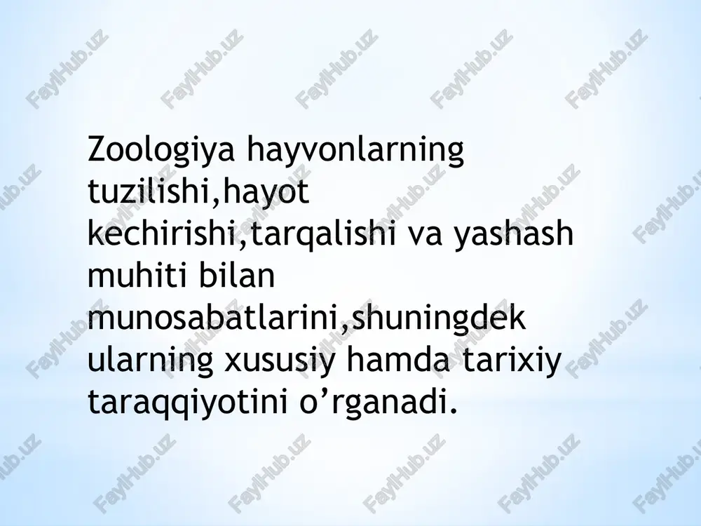 o’qlilar, hasharotlar, qisqichbaqasimonlar va boshqa guruhlarga ajratdi. zoologiyaning o’yg’onish davrida rivojlanishi. o’yg’onish davrida xristofor kolumb, marko polo, magellan kabi sayyohlarning dengizlar osha sarguzashtlari tufayli noma’lum bo’lgan hayvonlar kashf etildi. ana shu davrda shveystariyalik k.gesnerning 17 jildlik “hayvonlar tarixi” (16-asr) ensiklopedik asari paydo bo’ldi. zoologiyaning rivojlanishida 17 asrda mikroskopning kashf etilishi katta ahamiyatga ega bo’ldi. golland olimi a.levenguk “mikroskop yordamida ochilgan tabiat sirlari” asarida ko’z ilg’amas hayvonlar dunyosini kashf etdi. italiya olimi m.malpigi umurtqali hayvonlarning qon aylanish va ayirish organlari, terisining tuzilishini; angliyalik u.garvey odamning qon aylanish sistemasini tushuntirib berdi. shved olimi k.linney ishlab chiqqan hayvonot olami sistemasi ham zoologiyaning rivojlanishiga katta ta’sir ko’rsatdi. olim o’zining “tabiyyot sistemasi” asarida tur, urug’, tartib, sinf kabi sistematik guruhlarni asoslab berdi. k.linney turni ikki nom, ya’ni urug’ va tur nomi bilan atash (binar nomenklatura) ni taklif etdi: hayvonlarni sutemizuvchilar, qushlar, sudralib yuruvchilar, baliqlar, hasharotlar, chuvalchanglar sinflariga ajratdi. 10 franstuz olimi j.kyuve 19-asr boshlarida hayvonlar …