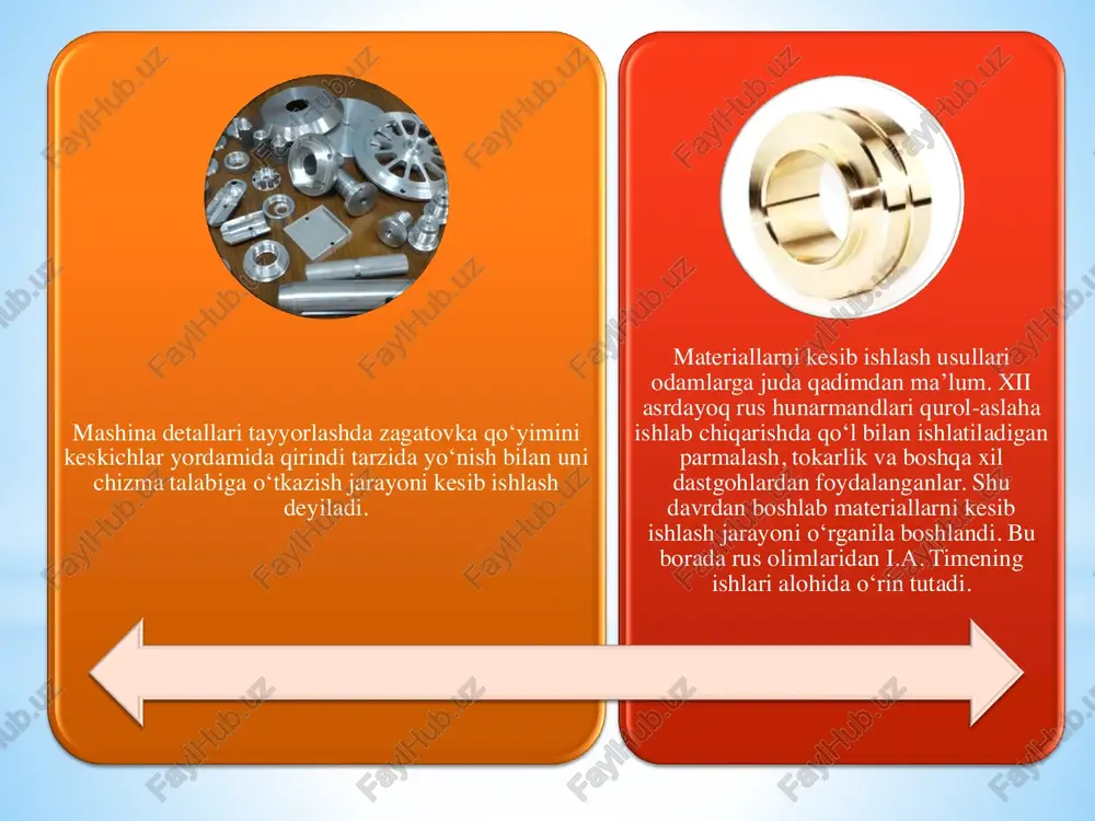 a boradi. bunda metal donlari ma’lum tekislik bo‘yicha siljiydi, buriladi va maydalamib, puxtalanib boradi va natijada zagatovkaning keskichga ko‘rsatayotgan qarshiligi orta boradi, demak, qirindi ajralishi uchun keskichga berialadigan kuch zagatovka qarshiligini yengishi kerak. bunda qirindi keskichni kesish yuzasi bilan burchak hosil qiluvchi tekisligi bo’yicha ajrala boradi. bu tekislik qirindi ajralish tekisligi deyiladi. *