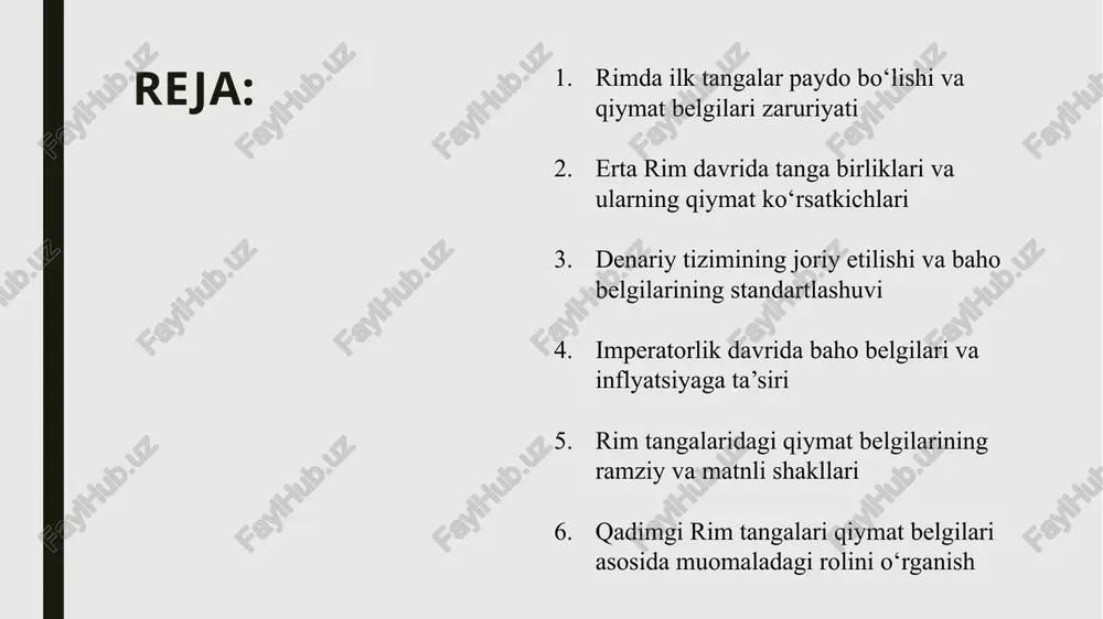shakllangan. erta rim davrida tanga birliklari va ularning qiymat ko‘rsatkichlari qadimgi rim tangachiligi dastlab bronza metallining muomaladagi vazifasidan kelib chiqib rivojlandi. miloddan avvalgi viii–vi asrlarda rimda asosiy ayirboshlash vositasi aes rude — shaklsiz bronza quymalaridan iborat edi. bu quymalar iqtisodiy faoliyatda o‘z og‘irligi orqali baholangan. antik tarixchilarning yozishicha, aes rude og‘irligi bo‘yicha o‘lchangan bo‘lib, har bir bo‘lak 0.5 dan 2 kilogrammgacha bo‘lgan. rimliklar ushbu oddiy shakldagi tangalarni savdo, chorva ayirboshlash, yer uchun to‘lovlar va davlat soliq majburiyatlarida qo‘llagan. eramizdan avvalgi vi–v asrlarda esa aes rude o‘rniga tasvirlangan va to‘rtburchak shakldagi aes signatum tangalari muomalaga kiritildi. aes signatum rim iqtisodiy va siyosiy tizimida birinchi markazlashgan tanga turi bo‘lib, ustiga yunoncha ta’sirda hayvonlar (sigir, sher, buqa), urush qurollari va ibodatxonalar tasvirlari tushirilgan. bu tasvirlar tanga ishonchliligini, ularning zarbxona orqali tasdiqlanganligini anglatgan.eramizdan avvalgi iv asrda rim hukumati bronza tangalarni og‘irlikka asoslangan tizimda – aes grave tarzida rasmiylashtirib, muomalada qat’iy baho me’yorlarini joriy etdi. …