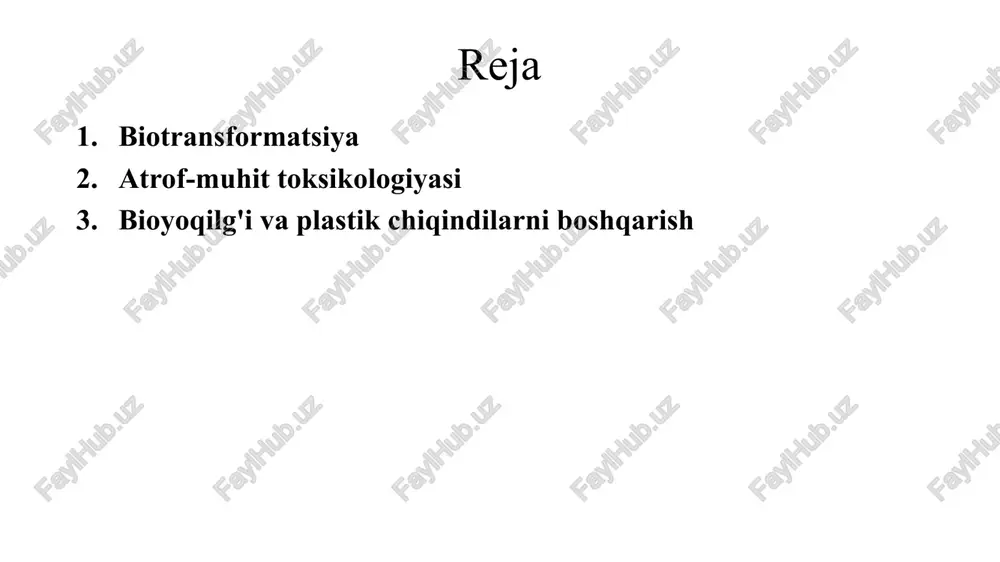 iya, rasemizatsiya, epimerizatsiya va qayta joylashish muammolarini minimallashtiradi. 7. ferment tizimlari yuqori samarali, katalizlanadigan reaksiyalar turi va substratning tuzilishi va stereokimyosiga nisbatan juda sezgirdir. fermentlardan foydalanish kimyoviy reaktsiyalarda muammo bo'lishi mumkin bo'lgan parchalanish, izomerizatsiya, rasemizatsiya va qayta tartibga solish kabi istalmagan nojo'ya reaktsiyalarni kamaytiradi. 8. oson bo'lgan stereospesifik fermentativ konversiyalardan farqli o'laroq, hatto oddiy organik birikmaning stereospesifik kimyoviy konversiyasi qimmat, oddiy laboratoriyada sintez qilish qiyin va sanoatda foydalanish uchun mutlaqo mumkin bo'lmagan murakkab organometall reagentga muhtoj. fermentlar rasemik substratning enantiomerlarini ajrata oladi. shuning uchun faqat bitta enantiomerga hujum qilinadi, bu esa bitta selektiv mahsulot hosil bo'lishiga olib keladi. 9. biotransformatsiyalar reaksiyaga xoslik, regiospesifiklik, stereospesifiklikni namoyon qiladi va engil reaksiya sharoitida amalga oshirilishi mumkin. substrat molekulasi, odatda, bir nechta ekvivalent yoki shunga o'xshash reaktivlik markazlari guruhlari mavjud bo'lsa ham, ma'lum bir joyda hujumga uchraydi. 10. ko'pgina biokatalizatorlar ham suvli, ham organik erituvchilarda katalitik faollikni ko'rsatadi, shuning uchun an'anaviy kimyoviy reaktsiyalarga mos …
