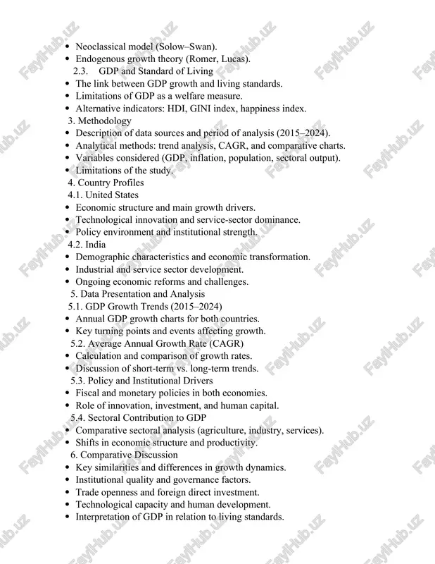 d human capital. 5.4. sectoral contribution to gdp · comparative sectoral analysis (agriculture, industry, services). · shifts in economic structure and productivity. 6. comparative discussion · key similarities and differences in growth dynamics. · institutional quality and governance factors. · trade openness and foreign direct investment. · technological capacity and human development. · interpretation of gdp in relation to living standards. 7. challenges and opportunities · economic and social challenges in both countries. · environmental and sustainability issues. · opportunities for future growth and collaboration. 8. results and discussion · summary of key analytical findings. · interpretation of data in light of growth theories. · comparative insights on economic structure and performance. 9. conclusion and policy recommendations · main conclusions from the analysis. · policy suggestions for sustainable and inclusive growth: · strengthening human capital. · enhancing innovation and digitalization. · improving macroeconomic stability and governance. 10. references · world …