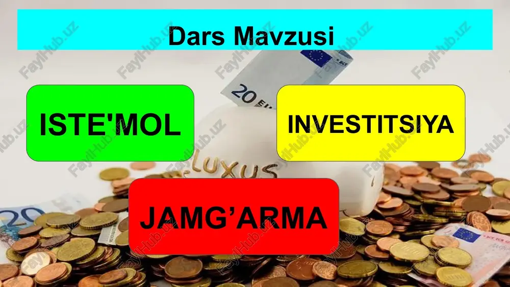 ga yo‘naltirish mumkin. shaxsiy jamg‘arma odatda favqulodda holatlar, ta’lim, pensiya yoki yirik xaridlar uchun yig‘iladi. agar sizga 10.000$ berilsa, uni qanday ishlatasiz? guruhlarga bo’linib olamiz insert - hayotimizda yangi element 👋 do‘stlar, hammamiz pul ishlaymiz va uni har xil yo‘llar bilan ishlatamiz. asosan uchta yo‘nalish bor: 1️⃣ iste’mol – yashash uchun sarflanadigan pul (ovqat, ijara, kiyim) 2️⃣ jamg‘arma – kelajak uchun yig‘iladigan pul 3️⃣ investitsiya – pul ishlab chiqarish uchun ishlatiladigan mablag‘ 💡 endi tasavvur qiling, siz yangi maqsad qo‘ydingiz: masalan, yangi telefon olish yoki xorijga borish uchun pul yig‘moqchisiz. 📌 bu yangi maqsad sizning oldingi byudjetingizda yo‘q edi. shuning uchun siz uni o‘z moliyaviy rejangizga qo‘shishingiz kerak. 🔹 dasturlashda "insert" degan metod bor – u mavjud ro‘yxat ichiga yangi element qo‘shadi. 🔹 hayotda ham shunday – agar biz jamg‘arma yoki investitsiya qilishni boshlamasak, hamma pul iste’molga ketib qoladi. 🔹 agar jamg‘arma va investitsiyani hayotimizga "insert" qilsak, kelajakda pulimiz ko‘payadi …
