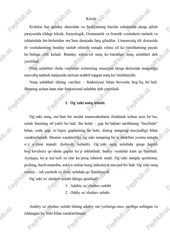 ususiyatlar 2. rasmiy uslub. rasmiy (ish yuritish) uslubga hisob-statik organlar, sud, adliya, fuqarolik holatlarini qayd etuvchi va notarial idoralar, prokuratura, ichki ishlar va boshqa vazirliklarning, idora, muassasa, tashkilotlarning, ayrim shaxslarning rasmiy hujjatlari nota, qaror, farmon, ko`rsatma, qo`llanma, konstitutsiya, hukm, ajrim, shartnoma, tavsiya, izohnomalar va ariza, shikoyat, axborot, majlis bayoni, tilxat, tarjimai hol, ishonchnoma, guvohnoma, e’lon, dalolatnoma, ma’lumotnoma, hisobot kabilarning til xususiyatlari kiradi. rasmiy ish yuritish uslubining asosiy xususiyatlari quyidagilardir: 1) badiiy tasvir vositalar bo`lmaydi; 2) uslub leksikasi kitobiy va xolis so`zlardan iborat bo`ladi: uslubda professional terminologiya mavjud bo`ladi; 3) eskirgan so`z va iboralar o`rni bilan ishlatiladi; 4) quyidagi grammatik xususiyatlar mavjud bo`ladi; a) tilga olinayotgan kishilar o`z nomi bilan atalmasdan, buning o`rniga ularning belgisi yoki biror harakati, bir narsaga munosabatini ifodalovchi otlar ishlatiladi; ijrochi, guvoh, da’vogar, jabrlanuvchi, ijaraga oluvchi va h. b) noaniqlikka yo`l qo`ymaslik maqsadida, odatda, otlar olmosh bilan almashtirilmaydi; c) fe’lning ishlatilishi boshqa stillardagiga qaraganda, ayniqsa, farqlanib turadi; …