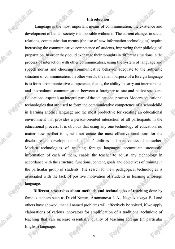 of education, no matter how perfect it is, will not create the most effective conditions for the disclosure and development of students' abilities and creativeness of a teacher. modern technologies of teaching foreign languages accumulate successful information of each of them, enable the teacher to adjust any technology in accordance with the structure, functions, content, goals and objectives of training in the particular group of students. the search for new pedagogical technologies is associated with the lack of positive motivation of students in learning a foreign language. different researches about methods and technologies of teaching done by famous authors such as david nunan, artamanova i. a., negnevitskaya e. i and others have showed, that all named problems will effectively be solved, if we apply elaborations of various innovators for amplification of a traditional technique of teaching that can increase essentially quality of teaching foreign (in particular english) language. the subject …