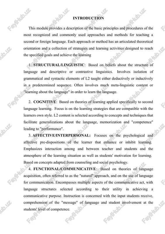 cative act, with language structures selected according to their utility in achieving a communicative purpose. instruction is concerned with the input students receive, comprehension of the "message" of language and student involvement at the students' level of competence. chapter 1 - research methodology and research method 1.1.aim content and tendency of methodology. the direct approach this approach was developed initially as a reaction to the grammar-translation approach in an attempt to integrate more use of the target language in instruction. lessons begin with a dialogue using a modern conversational style in the target language. material is first presented orally with actions or pictures. the mother tongue is never, never used. there is no translation. the preferred type of exercise is a series of questions in the target language based on the dialogue or an anecdotal narrative. questions are answered in the target language. grammar is taught inductively–rules are generalized from …