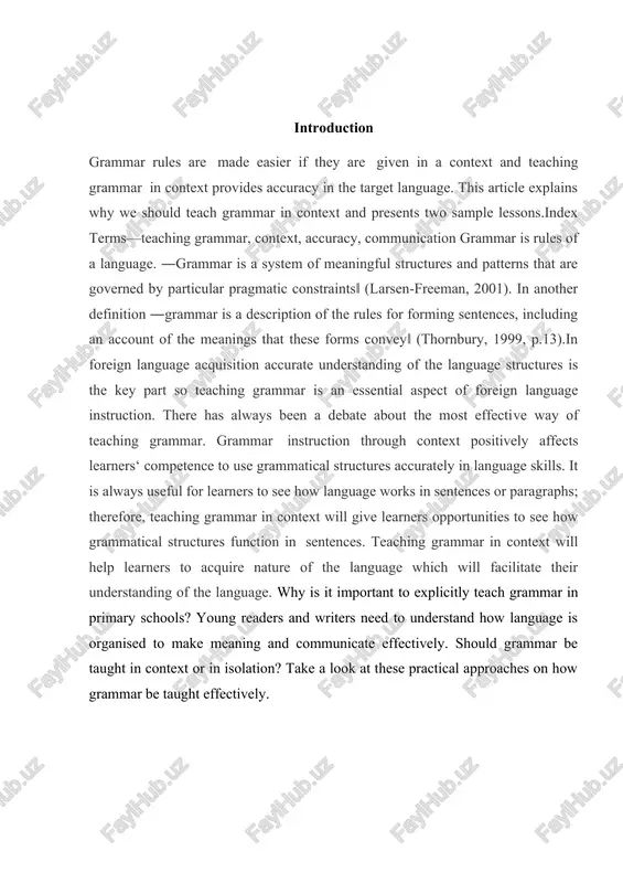 rammar be taught in context or in isolation? take a look at these practical approaches on how grammar be taught effectively. 1.1 why we should teach grammar grammar instruction should not be ignored. about grammar teaching, krahnke (1985, p.598) suggests that ―much of the effort spent arguing against the teaching of grammar might be better spent on convincing true believers in grammar instruction that grammar has a newly defined but useful role to play in language teaching and in showing them what it is‖ (terrell, 1991, p.54). for a better language improvement, grammar plays a crucial role.to be an effective language user, learners should study grammar because grammar skills will help learners to organize words and messages and make them meaningful. knowing more about grammar will enable learners to build better sentences in speaking and writing performances. a good knowledge of grammar helps learners to make sentences clear enough to …