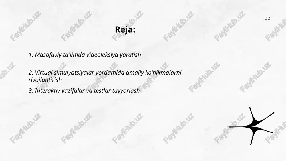 usullar o'quvchilarning faol ishtirokini ta'minlash va bilimlarni mustahkamlashga yordam beradi. interaktiv vositalardan foydalanish, masalan, multimedia elementlari, elektron doskalar va maxsus dasturlar orqali amalga oshirilishi mumkin. testlar yaratishda zamonaviy texnologiyalar, xususan, learning management systems (lms) yordamida turli xil formatlarda, masalan, ko'p tanlovli, to'g'ri-noto'g'ri variantlar, ochiq javobli savollar tayyorlash imkoniyatlari mavjud. statistik ko'rsatkichlarga ko'ra, interaktiv ta'lim metodlari bilim samaradorligini 30% - 50% ga oshirishi mumkinligi qayd etilgan. ... t.me/slaydai_bot 4. tibbiy fanlar uchun onlayn platformalarni tahlil qilish tibbiy fanlar uchun onlayn platformalar soni oshmoqda, ular o'qituvchilarga va talabalar uchun qulay ta'lim imkoniyatlari yaratadi. masalan, coursera va edx kabi platformalarda minglab tibbiyot kurslari mavjud. yangi statistikaga ko'ra, coursera platformasida tibbiyot sohasida o'qitiluvchi kurslar soni 200 dan ortiq. shuningdek, khan academy tibbiy fanlar bo'yicha bir nechta bepul darslarni taklif qiladi. oʻzbekistonda ham onlayn platformalar orqali tibbiyot kurslariga talab oshib bormoqda. 2020-yildan boshlab, o'zbekistonda med.uz kabi mahalliy resurslar ishlay boshladi, bu esa talabalarga o'z ona …