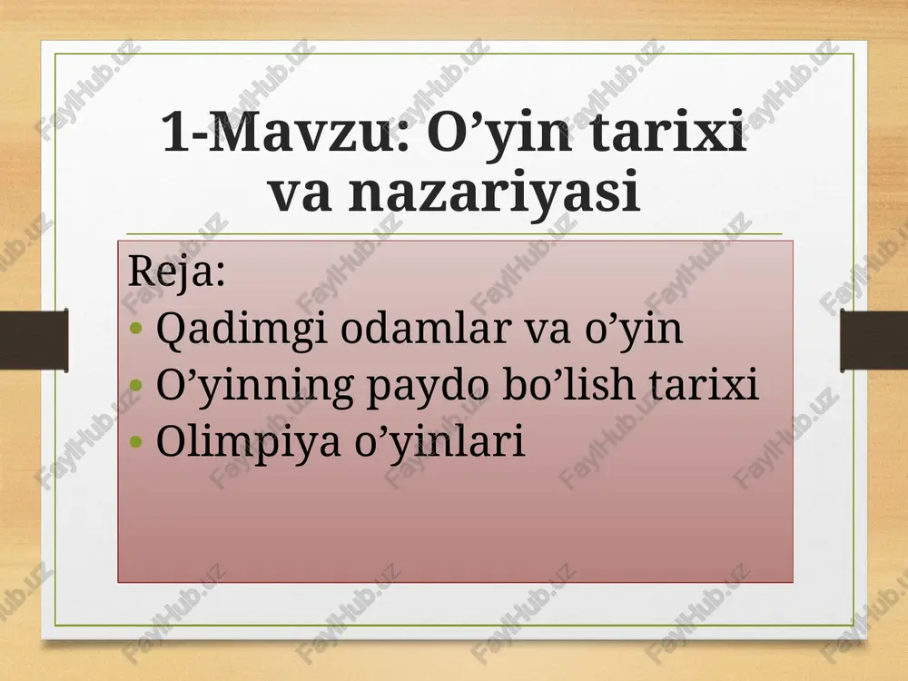 lgan tosh qurollar; buning isbotidir bunday arxeologik topilmalar, raqs o’yinlarining, shu jumladan bolalar folklor o’yinlarining eng sodda shahobchalarga ega ekanligidan dalolat beribgina qolmay, balki o’yinning tug’ilishi bosqichlarini aniqlashga yordam beradi. dastlabki paytlarda shovqinli betartib o'yinlar bora-bora musiqaviy ohang pantomima hamda plastik harakatlar orqali amalga oshirila boshlangan keyingi davrlarda, bunday etnografik talqindagi o'yinlar turli shakllarga ko'chib, “ayiq o’yini”, “dev o’yini”, “maymun o’yini”, “pishiq o’yini”, “ot o’yini”, “yumron qoziq o’yini”, “echki o’yini”, “bo’ri o’yini”, “burgut o’yini”, “it o’yini”(irrillatar o’yin) avloddan avlodga o’tib suyak-suyagimizga singib kelgan. shu tariqa «o'yin» so’zi o'ynamoq so'zi bilan bog'liq holda , turkiy xalqlarning o’y, aql, hikmat (ma'nolarini beradi). ovchilik o’yinlari mehnat o’yinlari mahmud qoshg’ariyning devoni lug’otit turk asarida xalq o’yinlaring 150 turi tilga olingan va shundan 20 tasiga ta’rif berilgan. chovgon chovgon-“uchi egri, uzun tayoq” chavgon haqidagi ma’lumotlarni a.navoiy, bobur, va boshqa klassiklar asarlarida ham uchratish mumkin. firdavsiyning “shoxnomasi” da esa chavgon haqida alohida voqea bayon qilinadi. ibn …