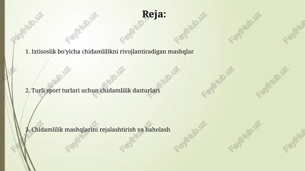 ilikni oshirish uchun interval mashqlari muhimdir, masalan, 4x100 metr tez suzish, har bir seriyadan so'ng 20-30 soniya dam olish, keyin esa takrorlash. uzoq masofaga suzish chidamlilikni yaxshilaydi, misol uchun, 1500 metrdan 3000 metrgacha to'xtovsiz suzish, yurak urish tezligini 60-70% maksimal darajada saqlash kerak. velosport bo'yicha chidamlilik mashqlari velosportda chidamlilikni oshirish uchun interval mashqlari qo'llaniladi, masalan, 3-5 daqiqalik yuqori intensivlikdagi harakatlar va ularning orasida 1-2 daqiqalik dam olish. uzoq masofalarga chidamlilikni rivojlantirish uchun velosipedchilar haftasiga kamida 2-3 marta 2-6 soatlik uzoq masofali mashg'ulotlar o'tkazishlari kerak. jamoaviy sport turlari uchun chidamlilik mashqlari jamoaviy sport turlari uchun chidamlilik mashqlari tezlik-chidamlilikka e'tibor qaratadi, masalan, 30-60 soniyalik yuqori intensivlikdagi sprintlar qisqa tiklanish davrlari bilan. intervallarni mashq qilish, misol uchun, 4 daqiqalik yuqori tezlikda yugurish 1 daqiqalik sekin yugurish bilan almashtirilishi jamoaviy sportchilarning chidamliligini oshiradi. kuch chidamliligini rivojlantirish mashqlari uzoq masofaga yugurishda chidamlilikni rivojlantirish uchun interval mashqlari foydali, masalan, 400 metrlik sprintlar 800 metrlik yugurish bilan …