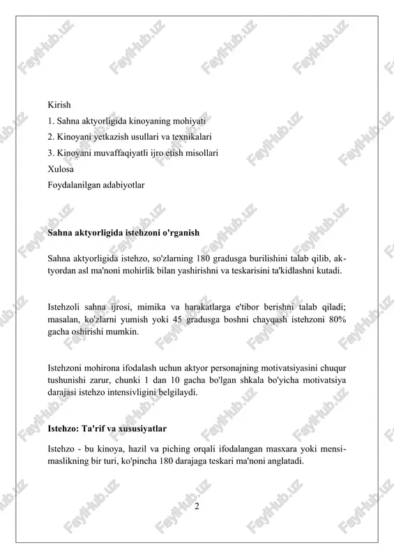 atini teskarisiga burib ko'rsatadi, masalan, maqtov niqobi ostidagi tanqid. no**verbal istehzo** yuz ifodalari, imo-ishoralar orqali 5-7 soniyada namoyon bo'ladi, misol uchun, xursandchilikni ifodalaydigan ohangda norozilik bildirish. **situatsion istehzo**, tomoshabinga tushunarli bo'lgan 3 ta elementni birlashtiradi: aktyorning harakati, kutilmagan natija va vaziyatning ironik burilishini ko'rsatadi. ohang va yetkazish: istehzoning kaliti ohang va yetkazish, 180 graduslik ironiyani yaratadi, ya'ni gapning ma'nosi aslida teskarisi bo'lishi uchun ovoz toni va imo-ishoralar muhim. istehzoda ovoz balandligi 10-15% ga kamayishi, sekinroq nutq tezligi va ba'zan kinoyali urg'u asosiy elementlar hisoblanadi, hammasi yetkazishda. yuz ifodalari, ayniqsa qoshlarni ko'tarish yoki labning chetini burish, 75% hollarda istehzoni aniqlashga yordam beradi, shu sababli muhim. mimika va tana tili bilan istehzoni ifodalash yuz ifodalari, masalan, lablarni burishtirish 15 gradusgacha bo'lgan burchak ostida va ko'zlarni pirpiratish, kinoyani 75% gacha aniqlik bilan yetkazishi mumkin. tananing tili, jumladan, qo'llarni havoda 8 soniya ushlab turish yoki boshni 5 gradusga egish, kinoya ohangini kuchaytiradi va 90% …