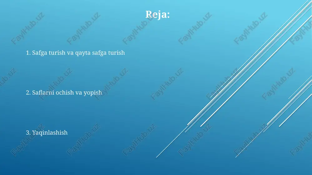 sa shaxsiy tarkibning erkin harakatlanishini ta'minlaydi. saflarni qayta shakllantirishda chap qanot yo'nalishni belgilaydi, bunda qolgan shaxsiy tarkib unga moslashib, tartibli harakatni amalga oshiradi. safga turish buyruqlari "safga turish buyruqlari"da askarlarning pozitsiyasi aniq belgilanadi, masalan, "birinchi qatorga tur!" yoki "o'ng qanotga tur!" kabi yo'riqnomalar beriladi. "safga turish buyruqlari" odatda "safga tur!" kabi qisqa va aniq buyruqlardan iborat bo'lib, askarlarning tez va tartibli ravishda safga joylashishini ta'minlaydi. "safga turish buyruqlari" qo'mondonning ovozi orqali beriladi va barcha askarlar bir vaqtning o'zida harakatni boshlaydi, bu esa safning tezkor shakllanishiga yordam beradi. qayta safga turish usullari safning chuqurligi va kengligini o'zgartirish "qayta safga turish"ning asosiy maqsadi bo'lib, bu vaziyatga qarab bo'linmaning 2 yoki undan ortiq qatorga joylashuvini o'z ichiga oladi. "qayta safga turish" deganda, boʻlinmalarning safdagi joylashuvini oʻzgartirish tushuniladi, masalan, bir safdan ikki safga oʻtish yoki aksincha, 3 qatorli safdan bir qatorga o'tish kabi. "qayta safga turish"da oraliqlar va intervallar saqlanib qolishi kerak. misol uchun, …